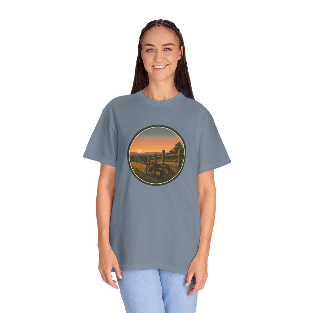 Sunset Antique Plow Landscape T-Shirt