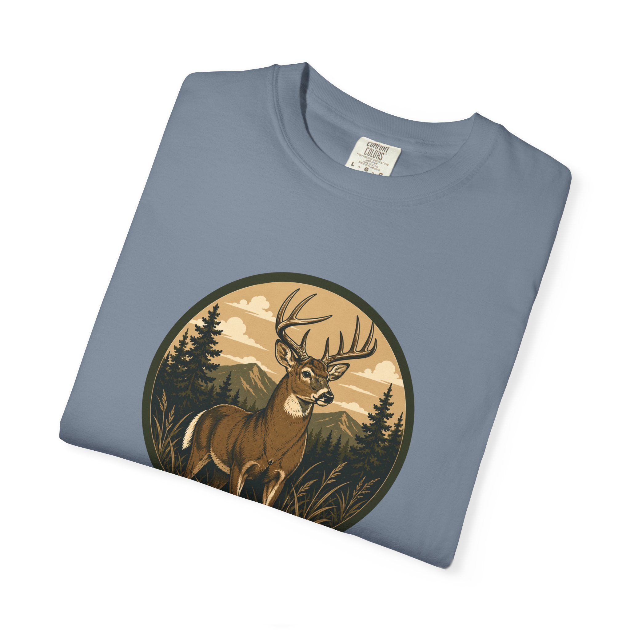 Buck in the Pines T-Shirt — Vintage Deer Forest Graphic Tee