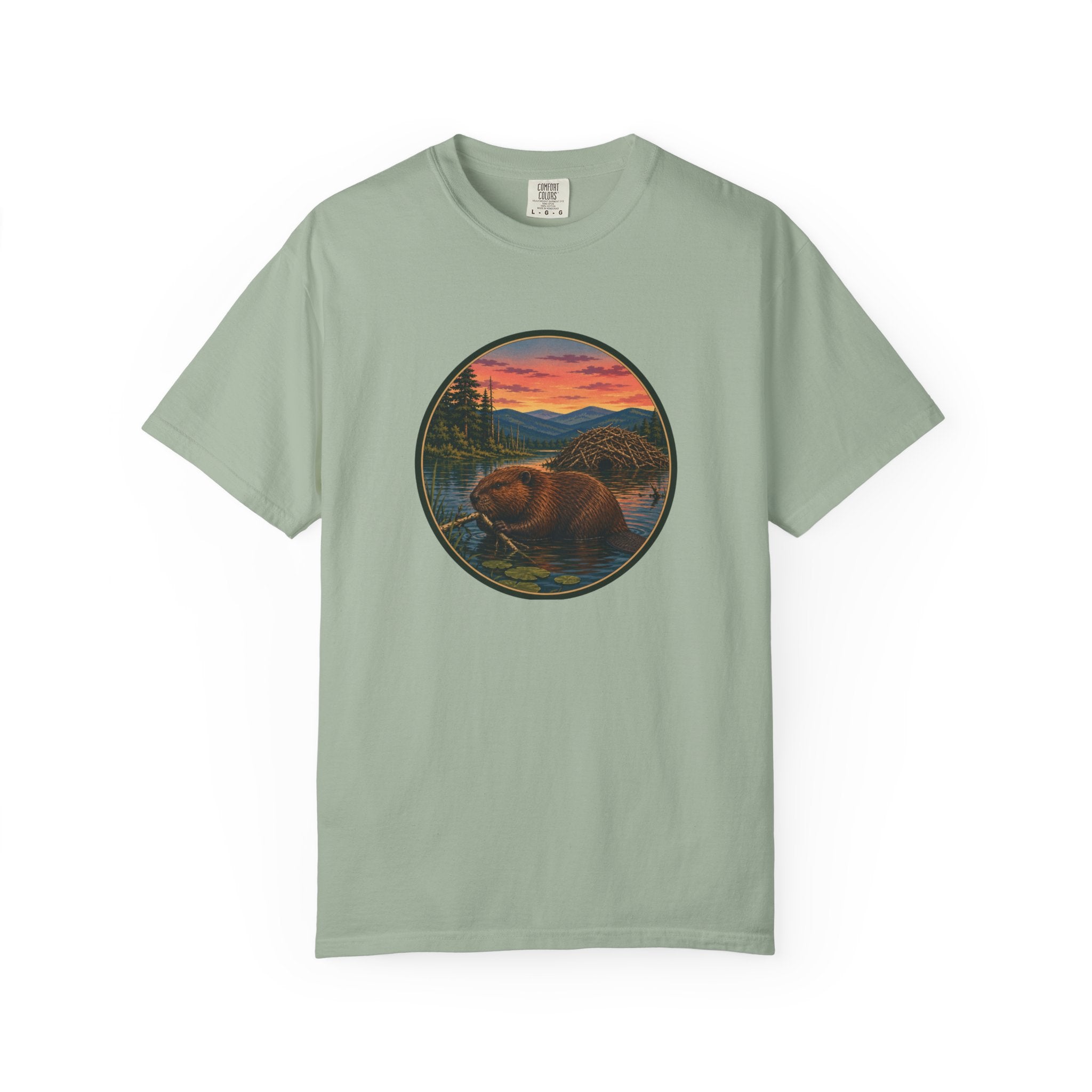 Beaver Sunset T-Shirt — Mountain Lake Wildlife Graphic Tee