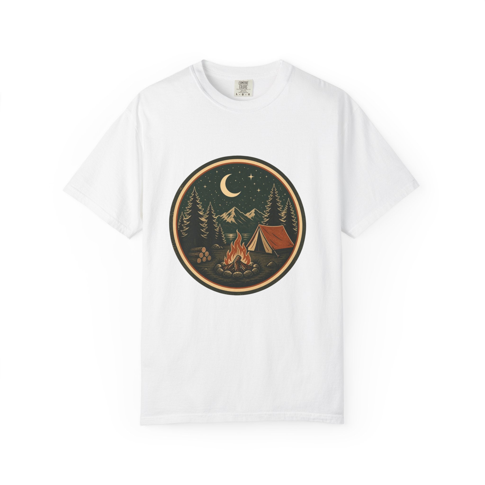 Camping Night T-Shirt — Retro Campfire & Tent Graphic