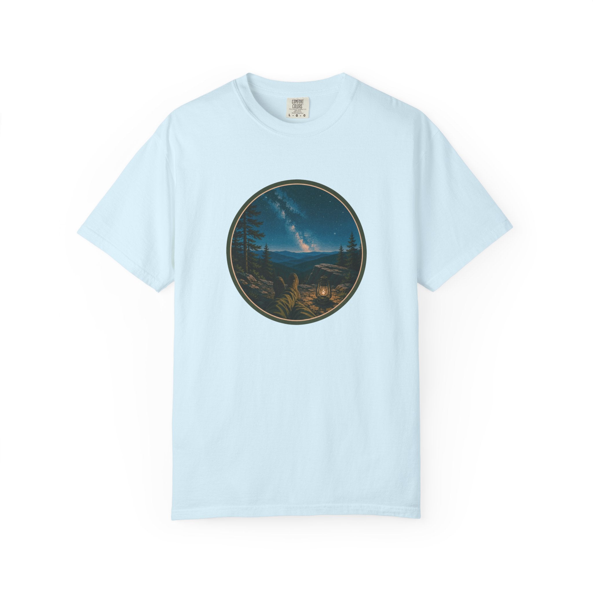 Night Sky Mountain T-Shirt — Circular Scenic Landscape Tee
