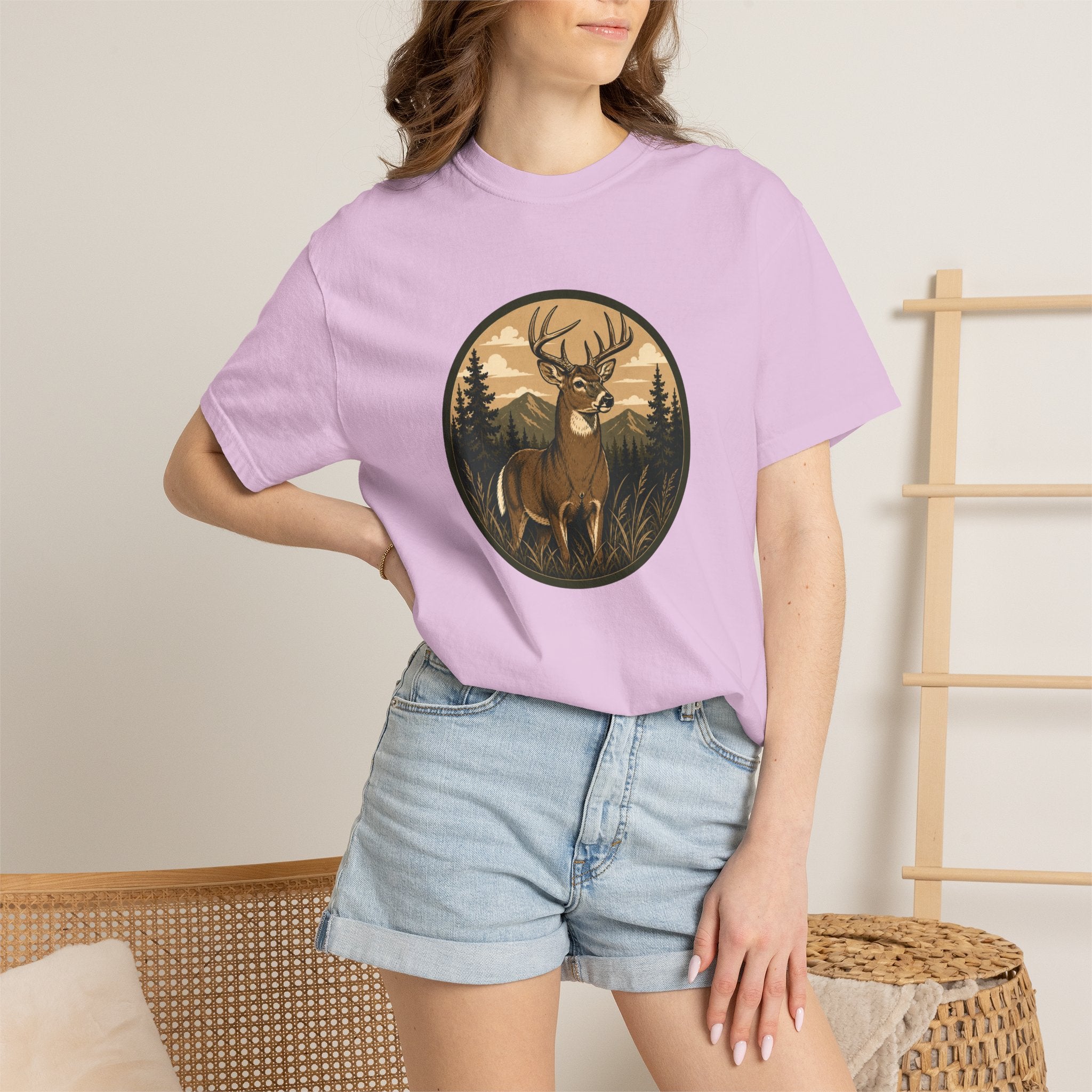 Buck in the Pines T-Shirt — Vintage Deer Forest Graphic Tee