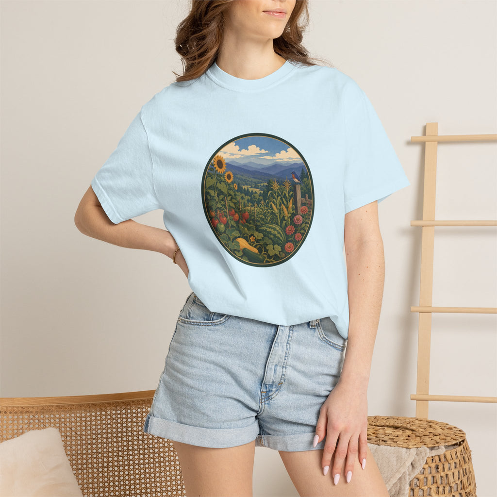 Scenic Garden Circle T-Shirt — Mountain Meadow Fresh Vegetables Graphic Tee