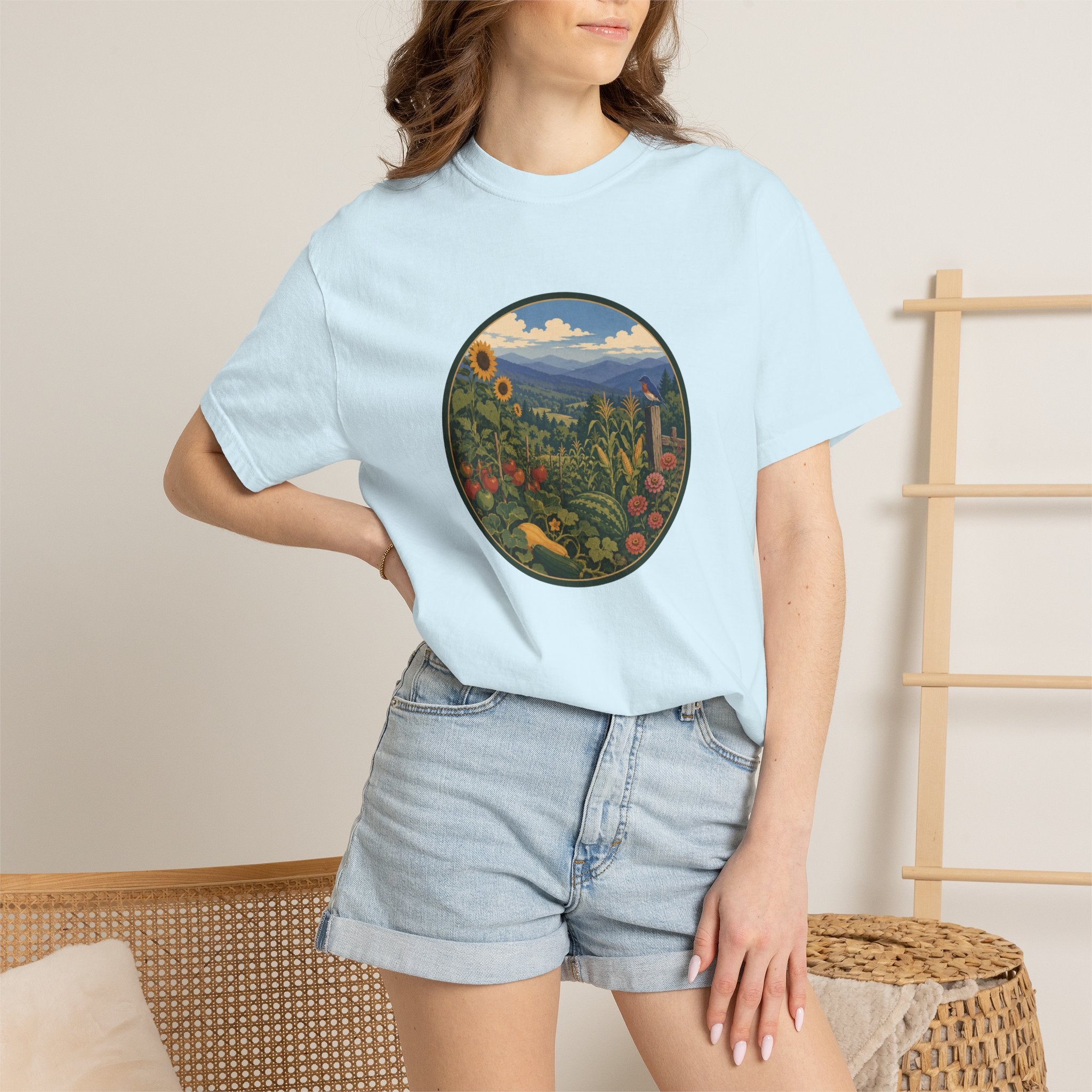 Scenic Garden Circle T-Shirt — Mountain Meadow Fresh Vegetables Graphic Tee