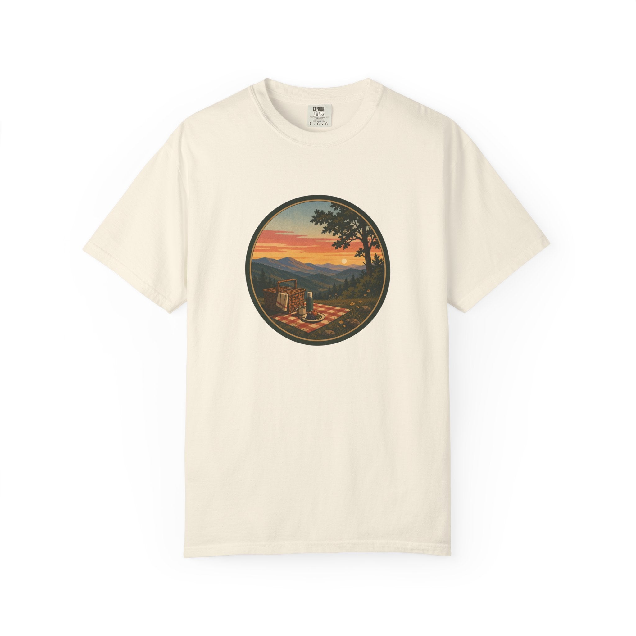 Sunset Picnic Tee — Scenic Mountain Picnic T-Shirt