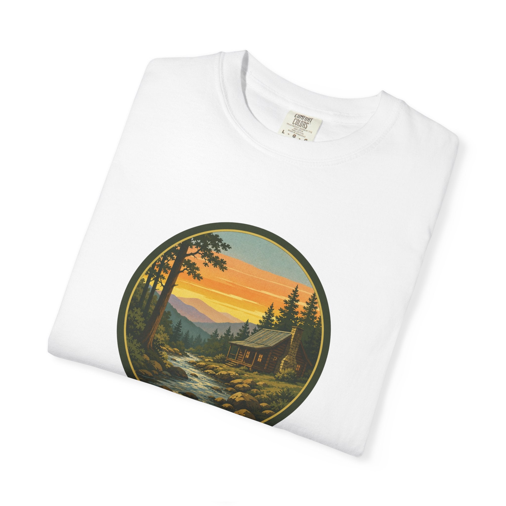 Nature Sunset River T-Shirt — Vintage Mountain Cabin Scenic Tee