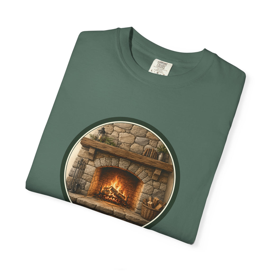 Cozy Fireplace Graphic T-Shirt — Vintage Hearth Circle Design