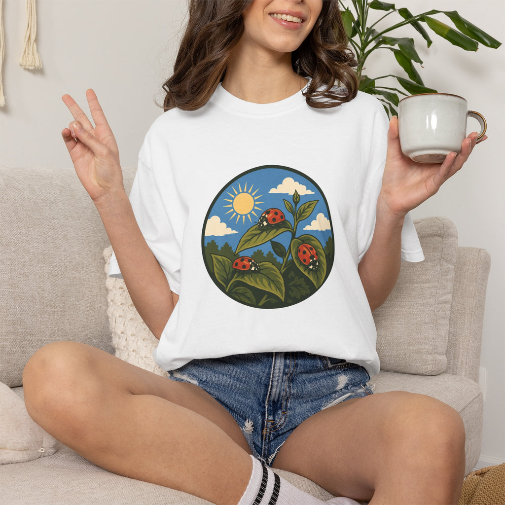 Ladybug Garden T-Shirt — Floral Nature Graphic Tee