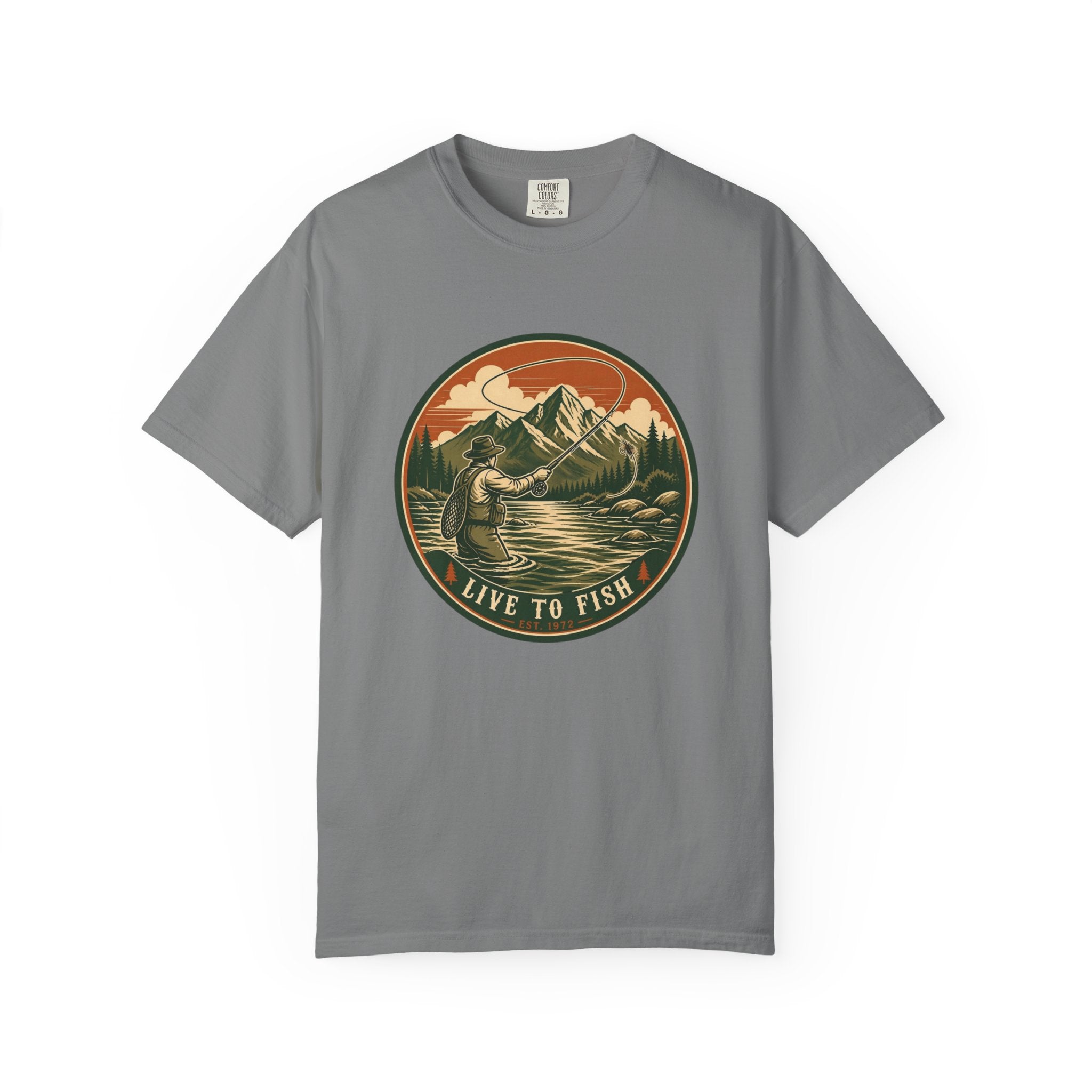 Live to Fish T-Shirt — Vintage Mountain Fly Fishing Graphic Tee