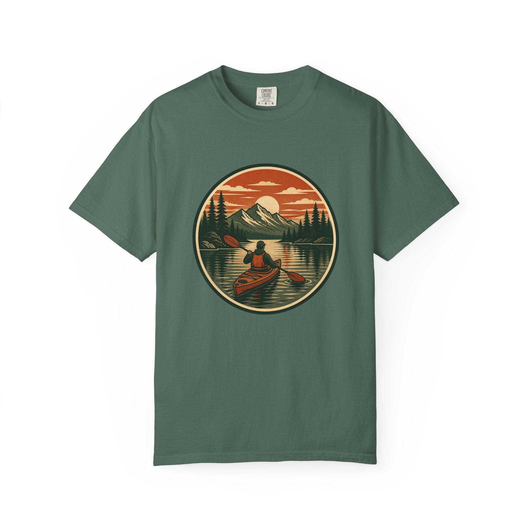Canoe Sunset T-Shirt — Retro Mountain Lake Adventure Tee