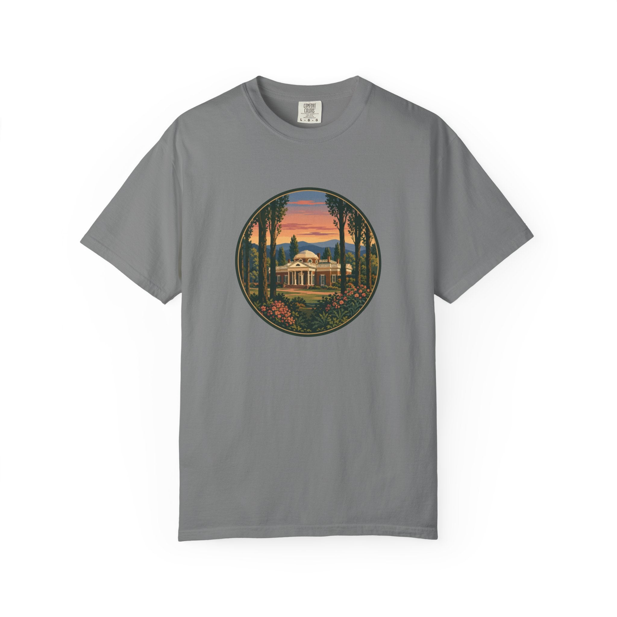 Thomas Jefferson Historic Home T-Shirt — Scenic Sunset Graphic Tee