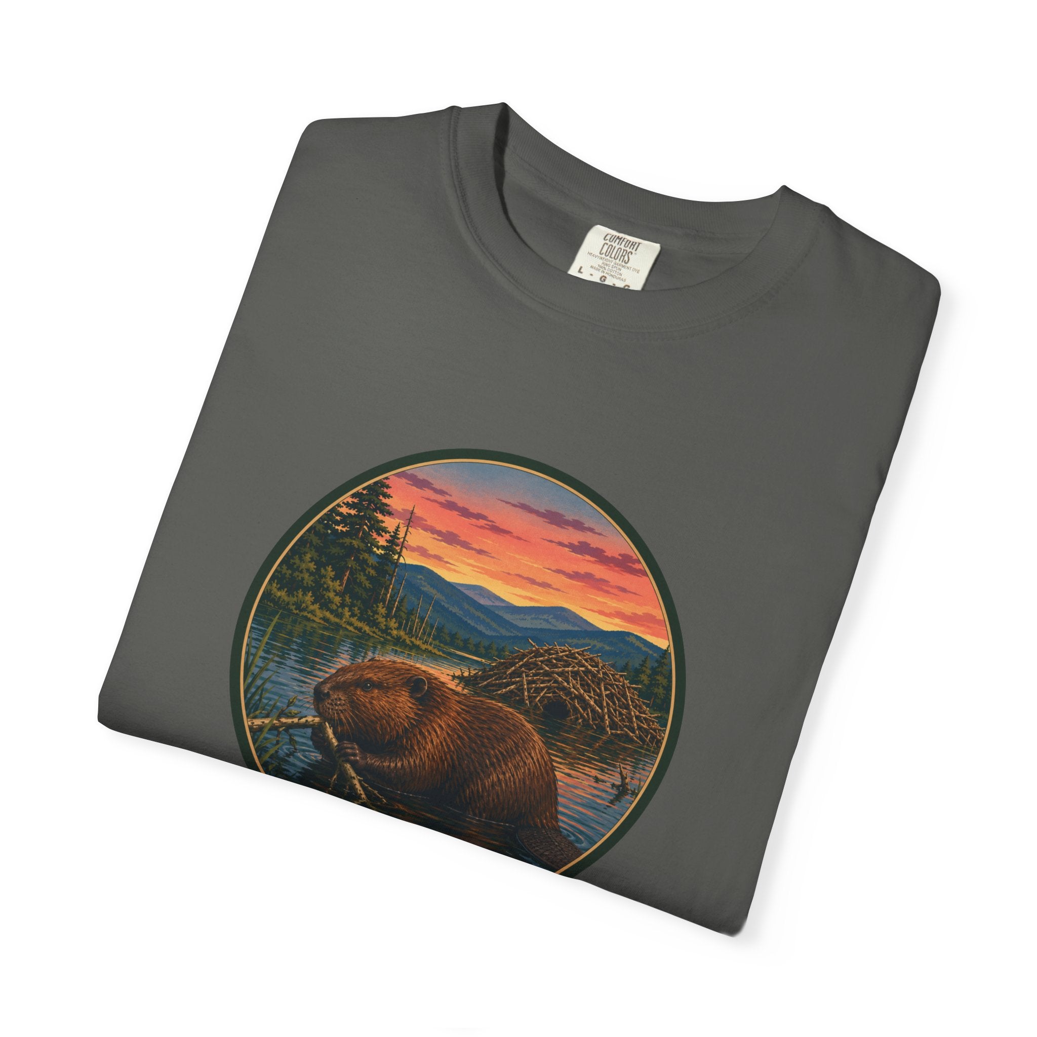 Beaver Sunset T-Shirt — Mountain Lake Wildlife Graphic Tee