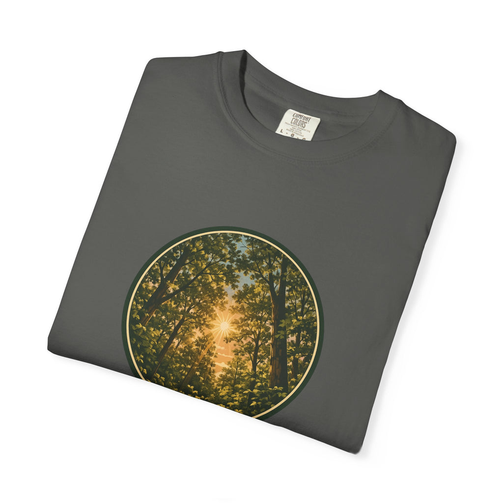 Forest Sunburst T-Shirt — Circular Woodland Nature Tee