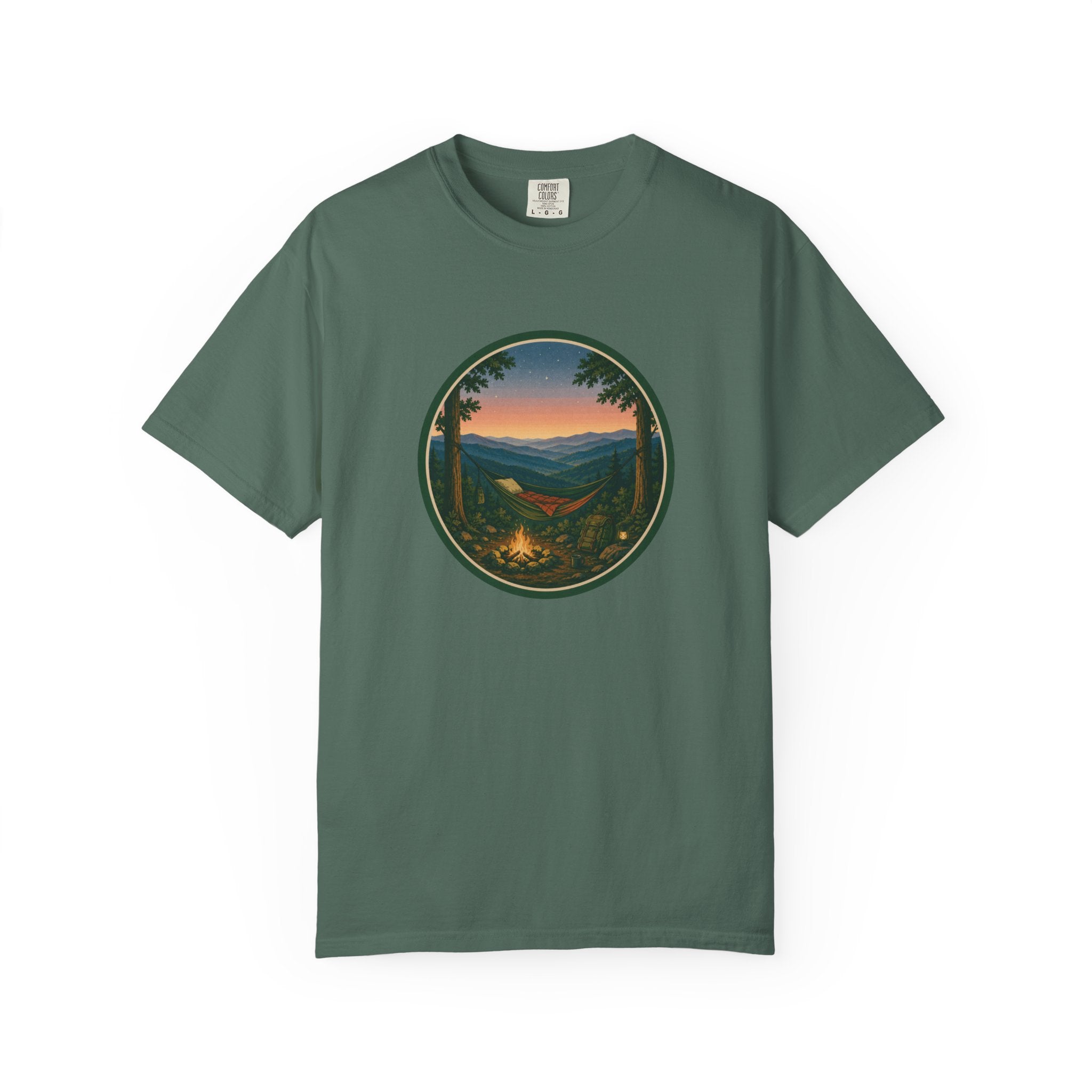 Campfire Mountain Sunset T-Shirt — Scenic Hiking Adventure Tee