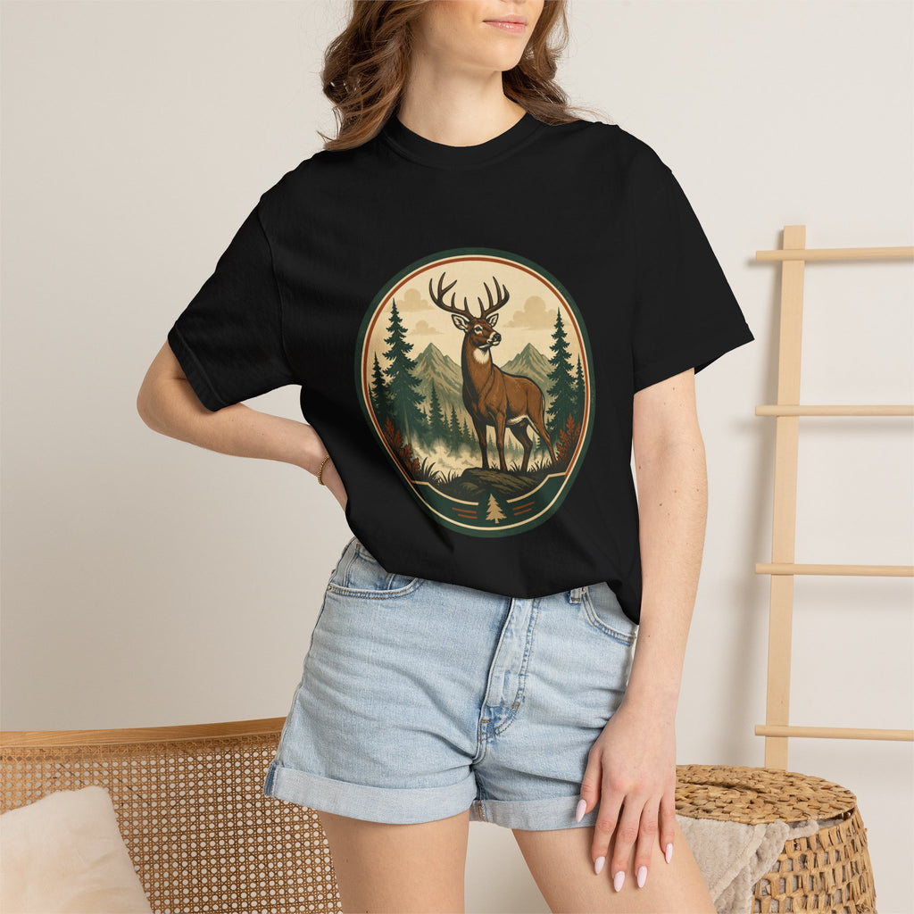 Deer Forest Badge T-Shirt – Vintage Outdoor Wildlife Graphic