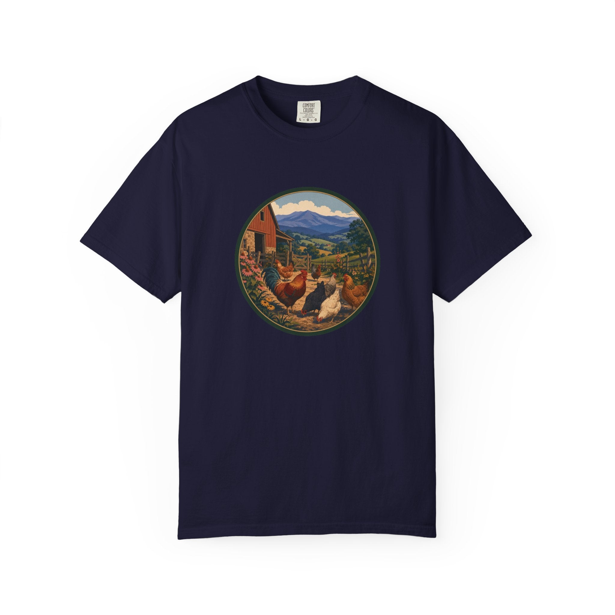Chicken Farm Vintage Tee — Pastoral Hen Scene T-Shirt