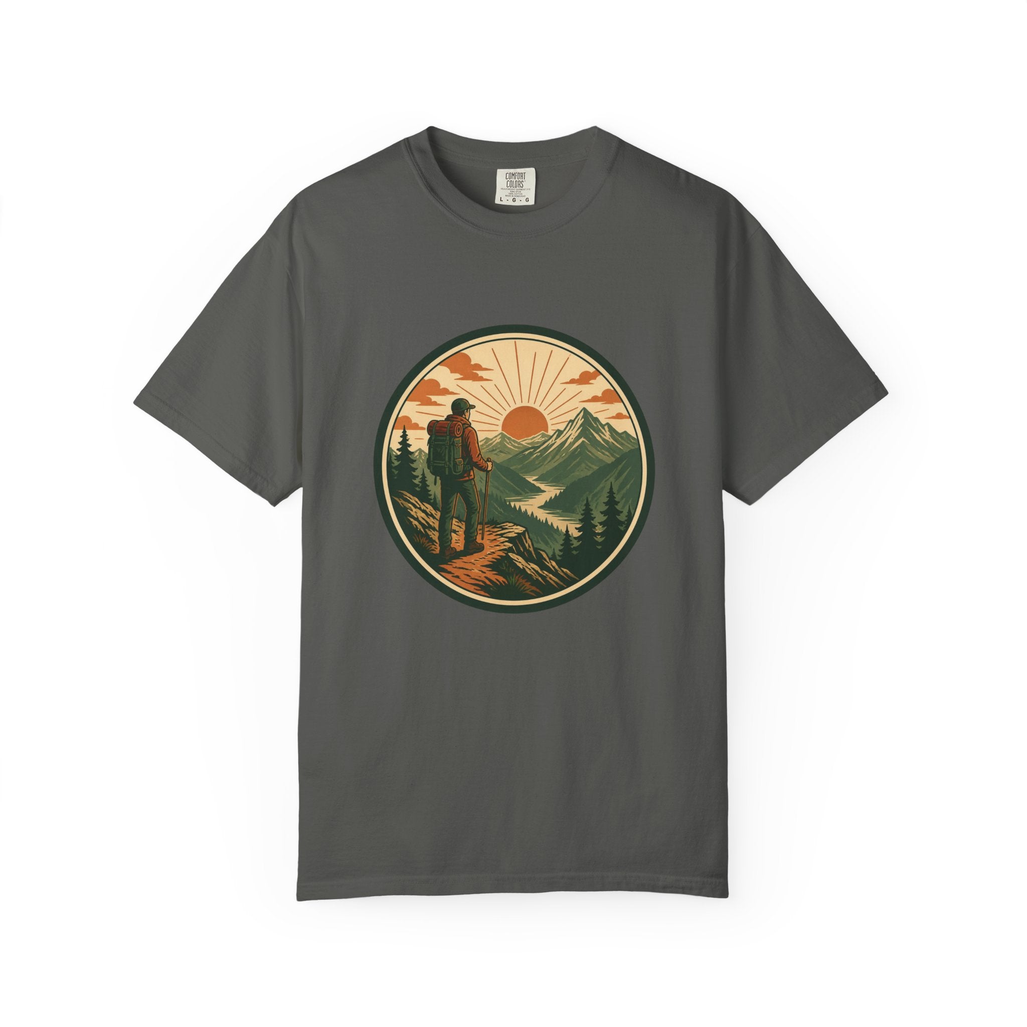 Hiker Sunset Graphic T-Shirt — Mountain Adventure Outdoor Tee