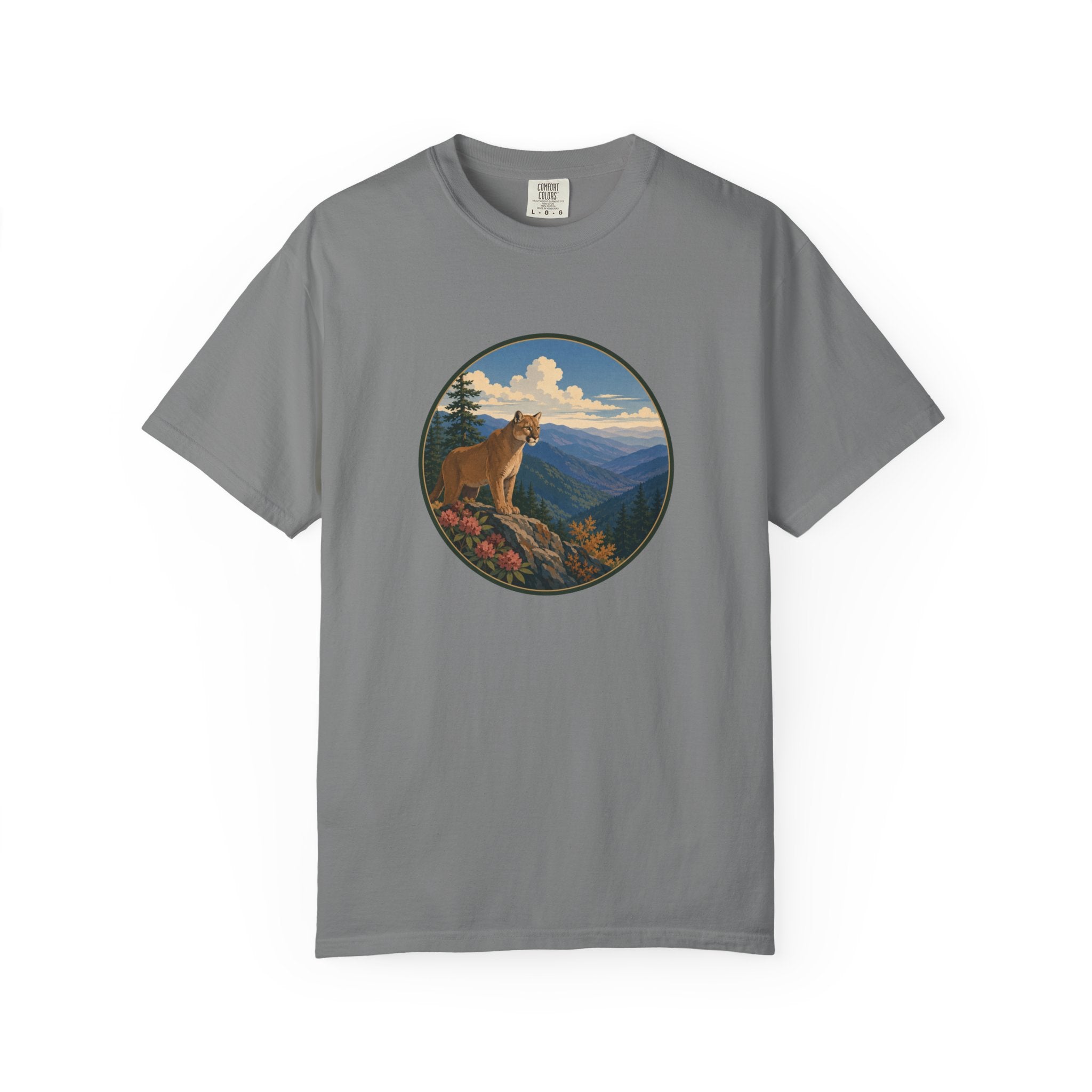 Mountain Lion Scenic T-Shirt — Vintage Nature Wildlife Graphic
