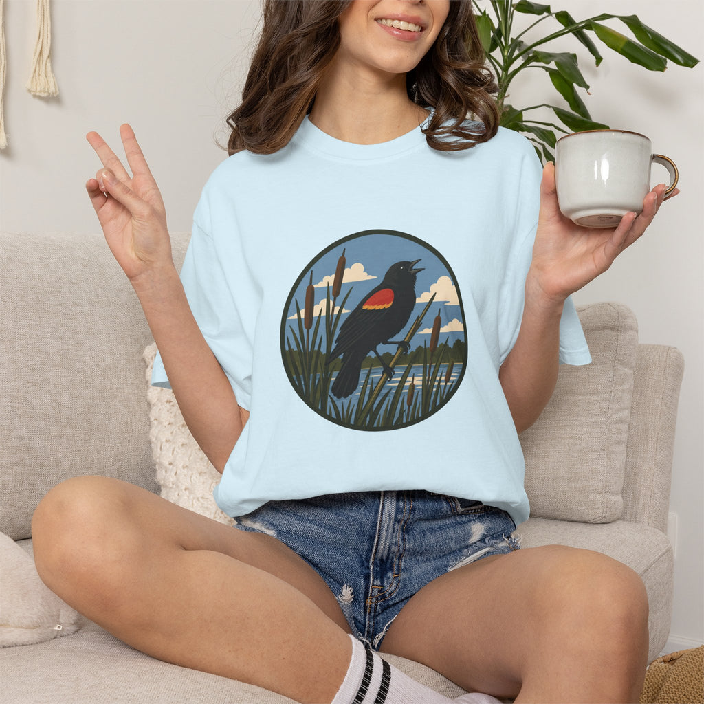 Red-winged Blackbird Graphic Tee — Marsh Bird Nature T-Shirt