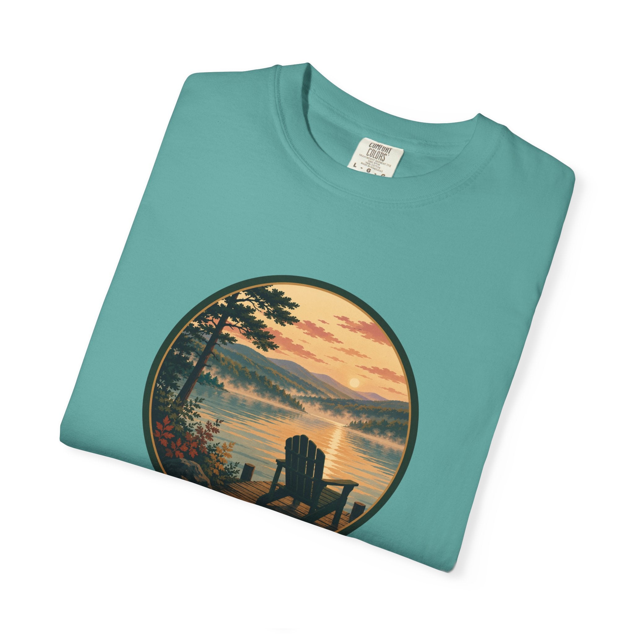 Lakeside Sunrise T-Shirt — Adirondack Chair at Sunrise Graphic Tee