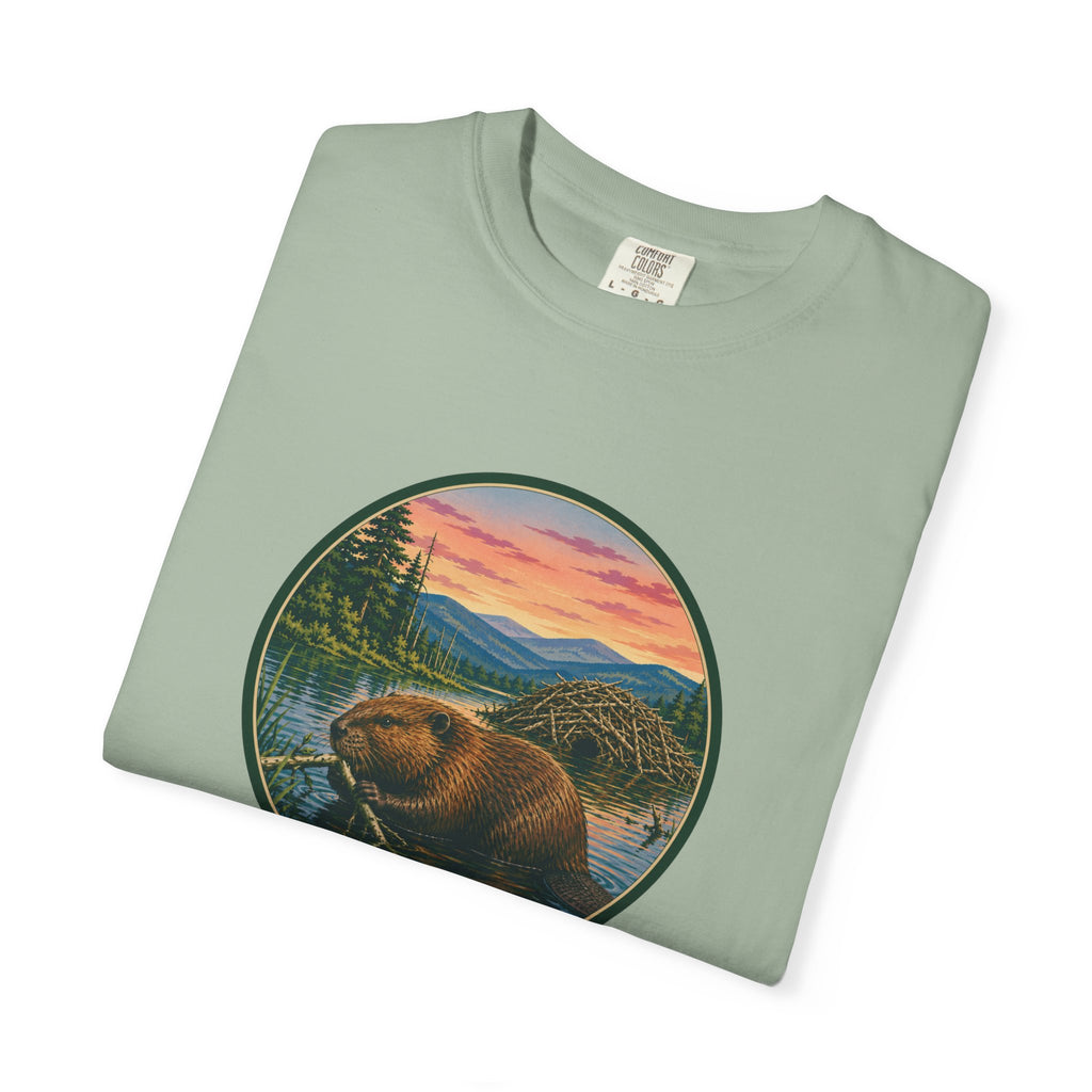 Beaver Sunset T-Shirt — Mountain Lake Wildlife Graphic Tee