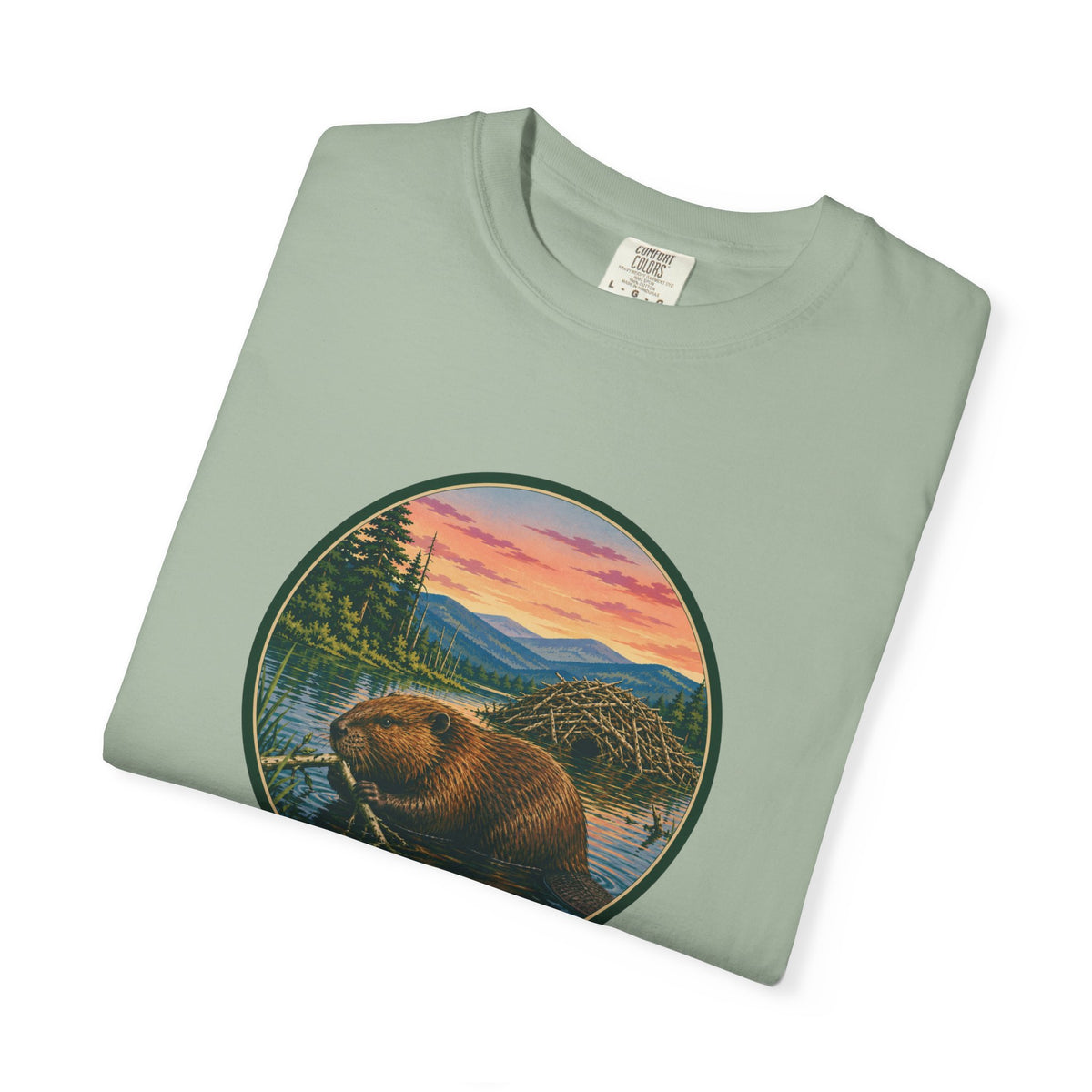 Beaver Sunset T-Shirt — Mountain Lake Wildlife Graphic Tee