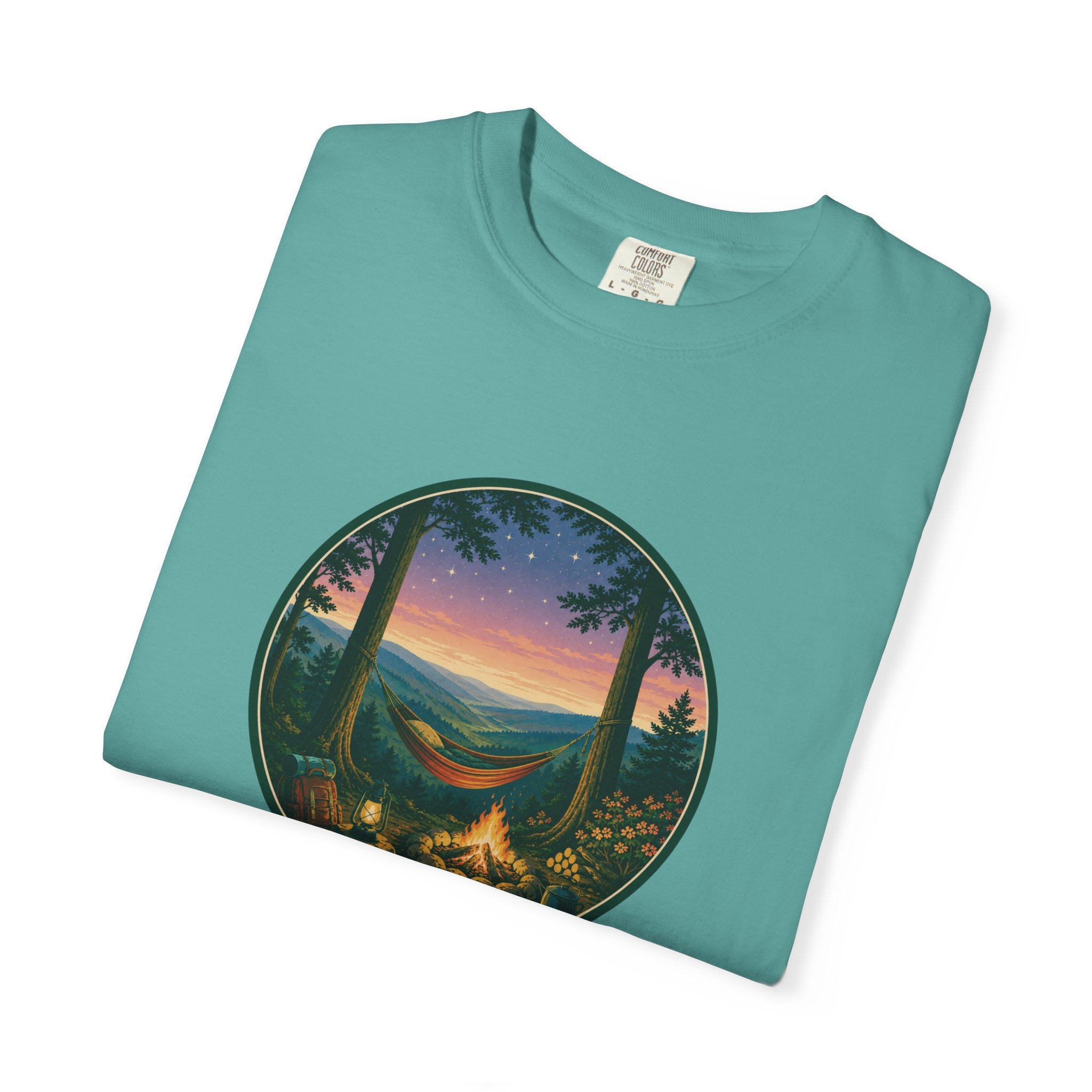 Hammock Camping Sunset T-Shirt — Bonfire Night Outdoor Graphic Tee