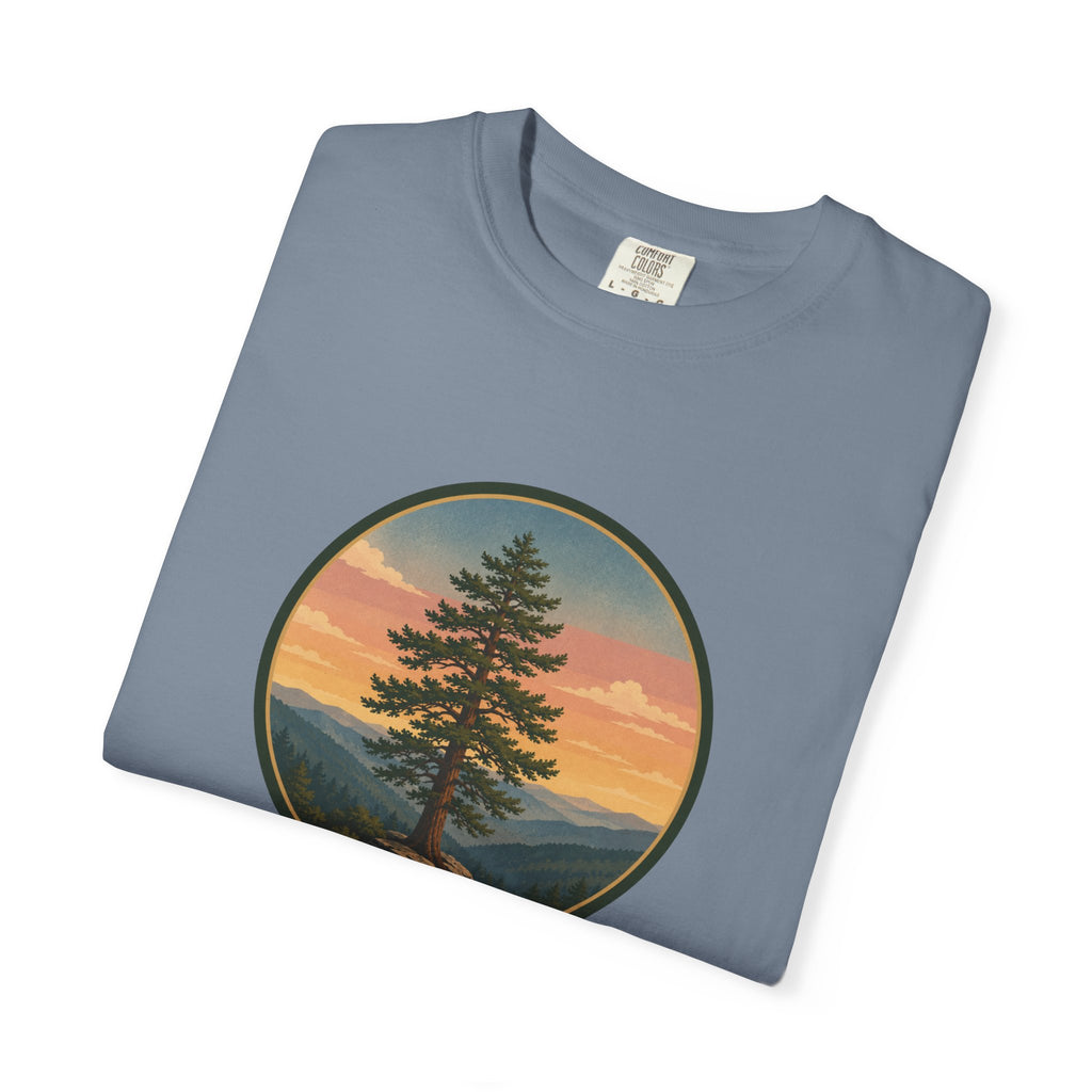 Cedar Tree Sunset T-Shirt — Vintage Mountain Cedar Graphic Tee