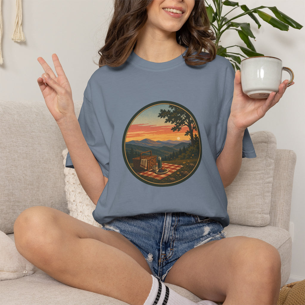 Sunset Picnic Tee — Scenic Mountain Picnic T-Shirt