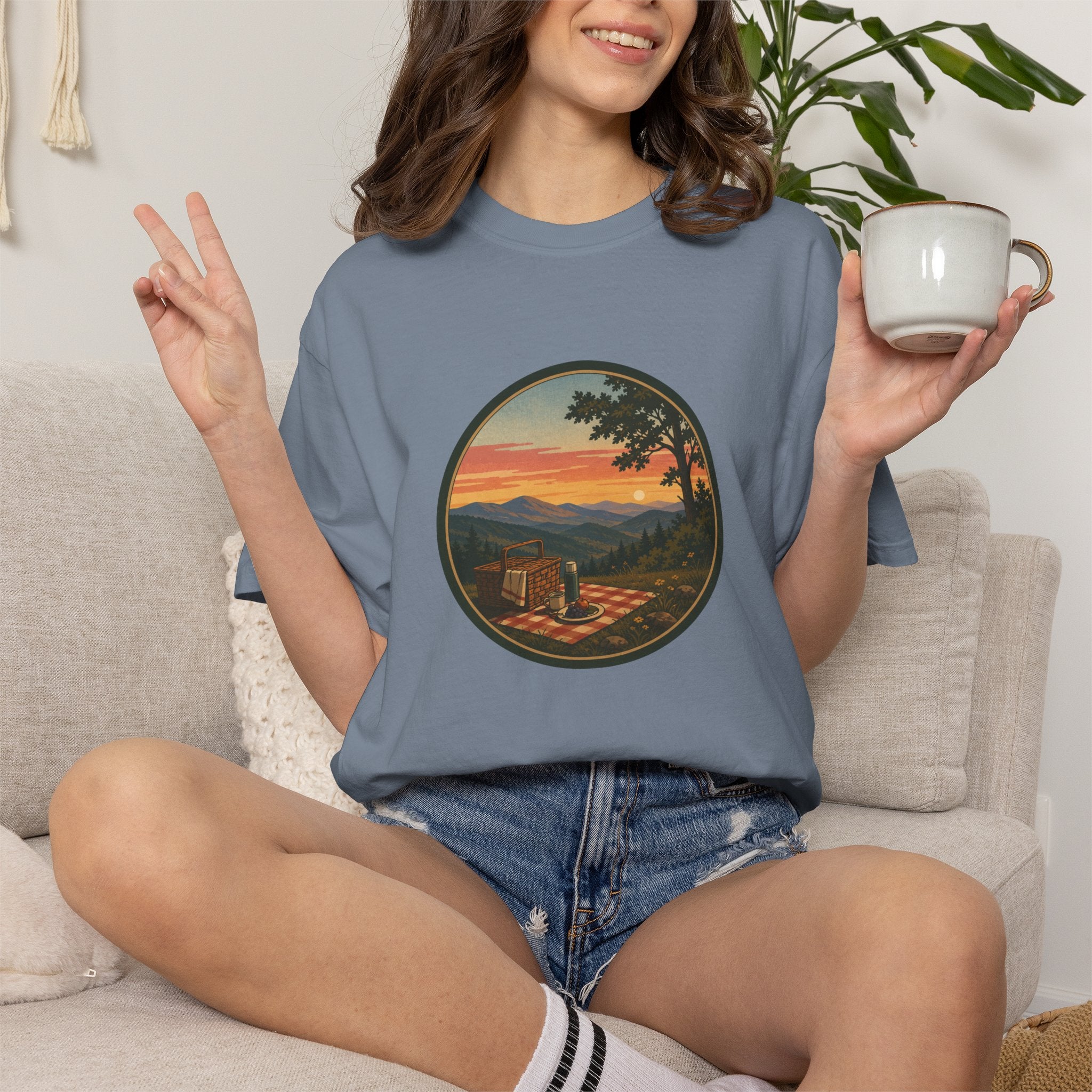 Sunset Picnic Tee — Scenic Mountain Picnic T-Shirt