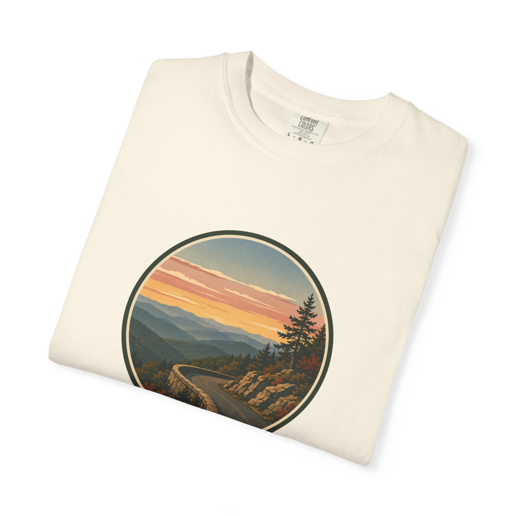 Scenic Sunset Road T-Shirt — Mountain Drive Vintage Circle Graphic