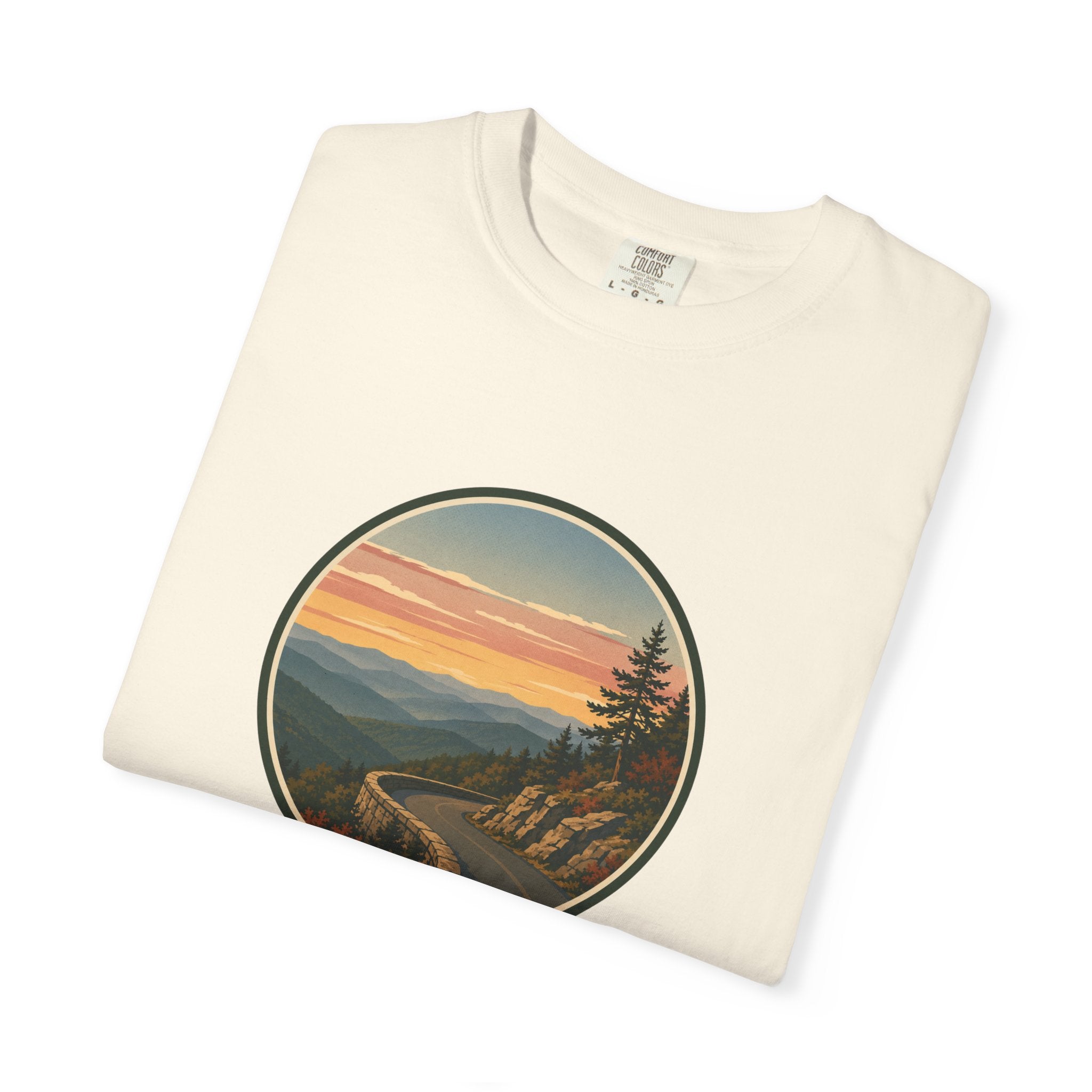 Scenic Sunset Road T-Shirt — Mountain Drive Vintage Circle Graphic