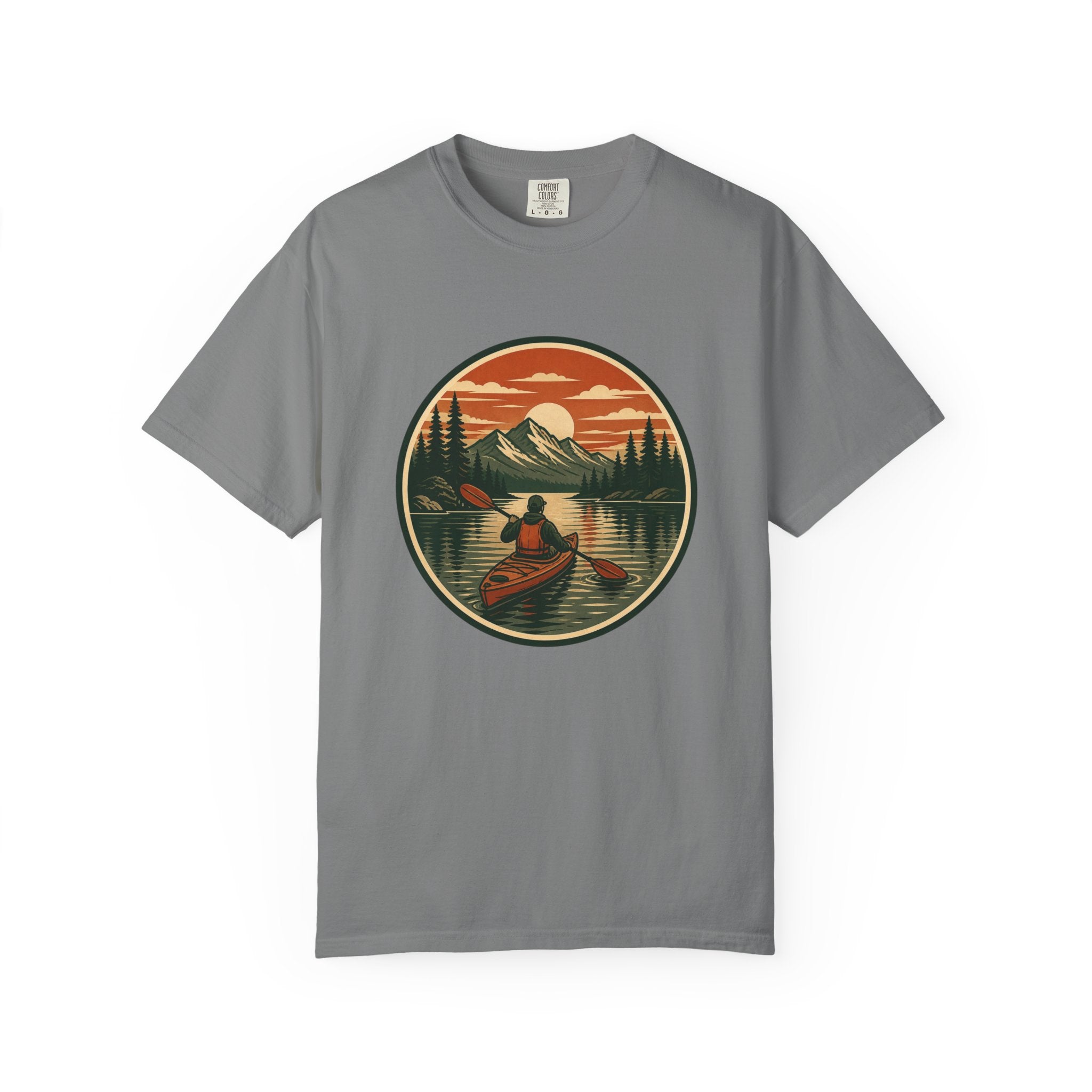 Canoe Sunset T-Shirt — Retro Mountain Lake Adventure Tee