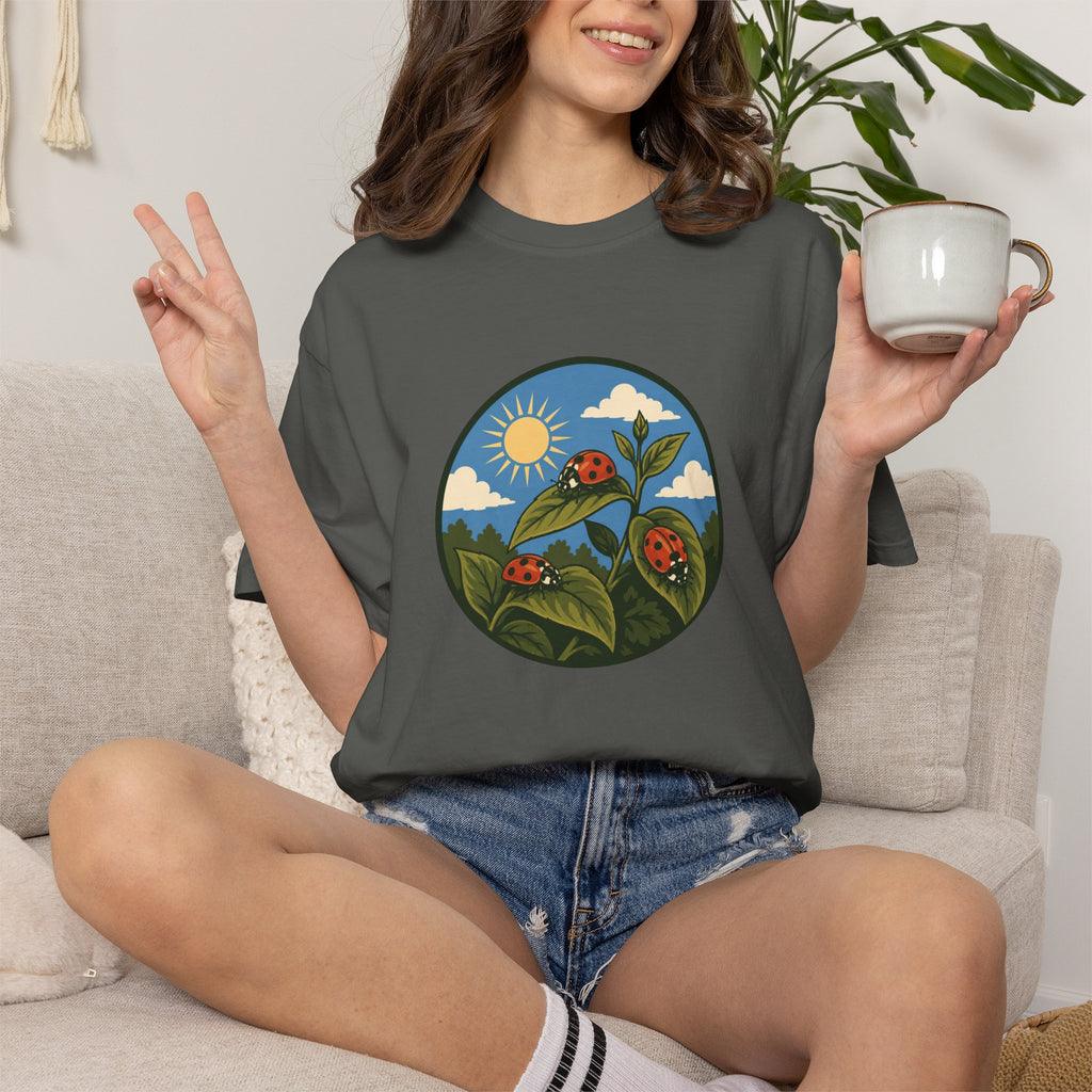 Ladybug Garden T-Shirt — Floral Nature Graphic Tee