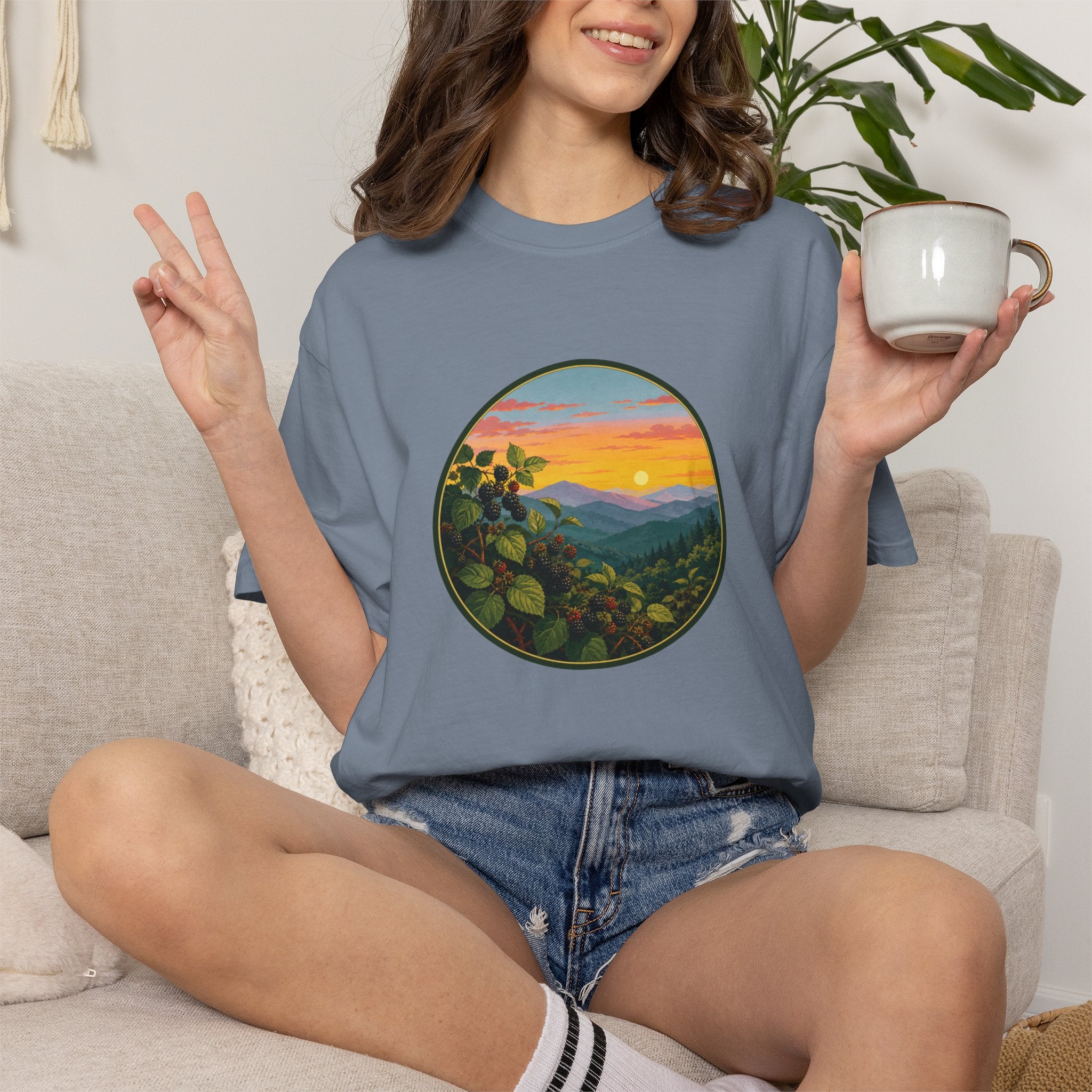 Blue Ridge Blackberries T-Shirt — Scenic Mountain Sunset Tee