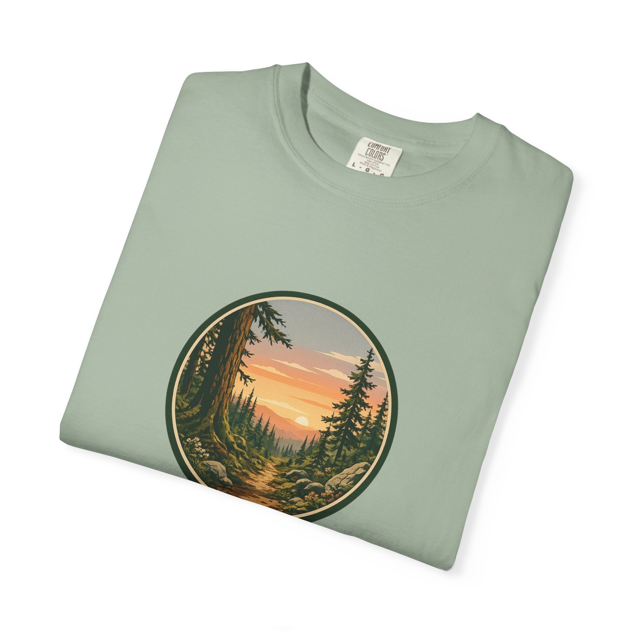 Sunset Hiking Trail Circle T-Shirt — Scenic Mountain Trail Tee