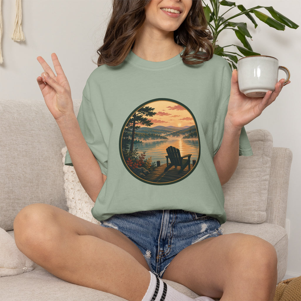 Lakeside Sunrise T-Shirt — Adirondack Chair at Sunrise Graphic Tee