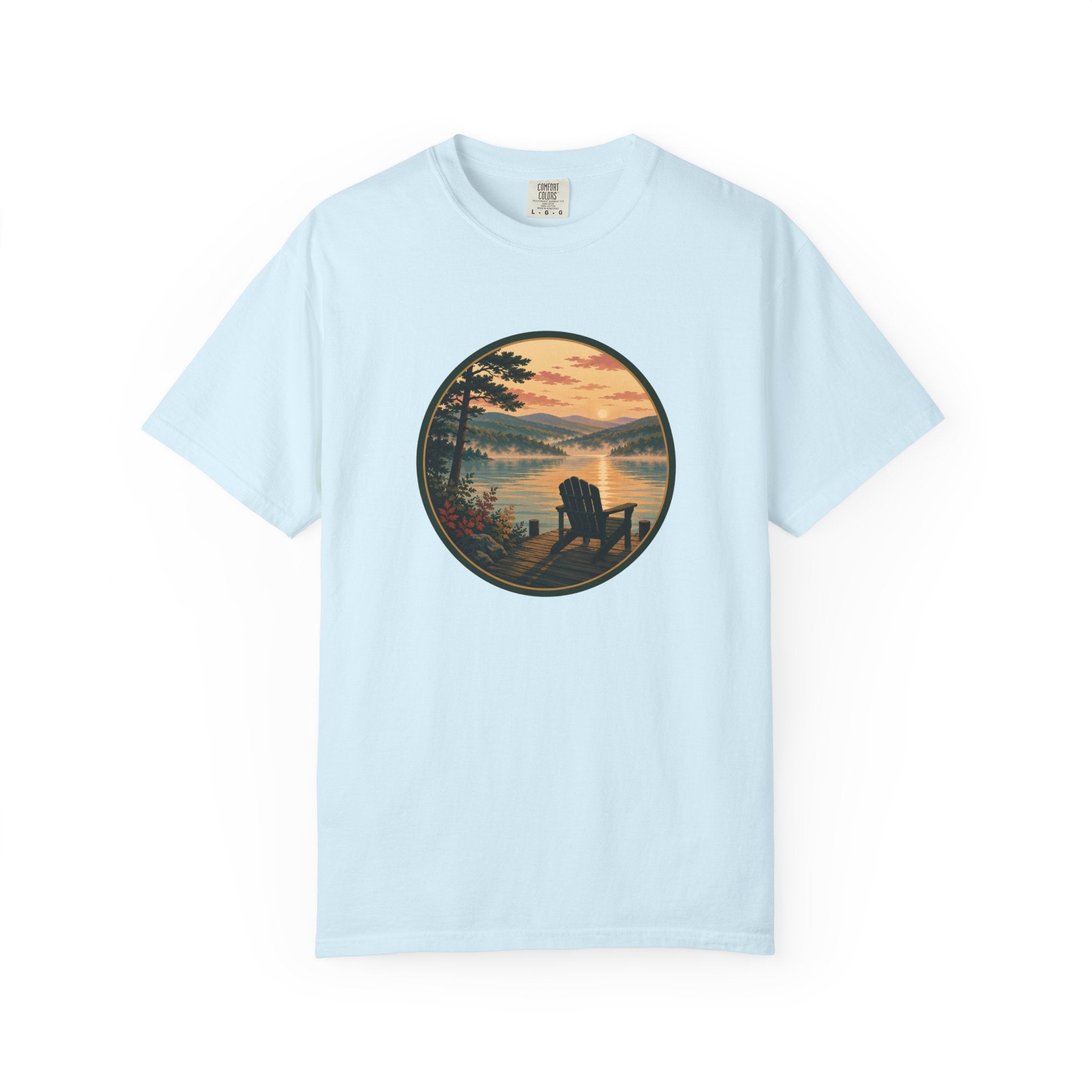 Lakeside Sunrise T-Shirt — Adirondack Chair at Sunrise Graphic Tee