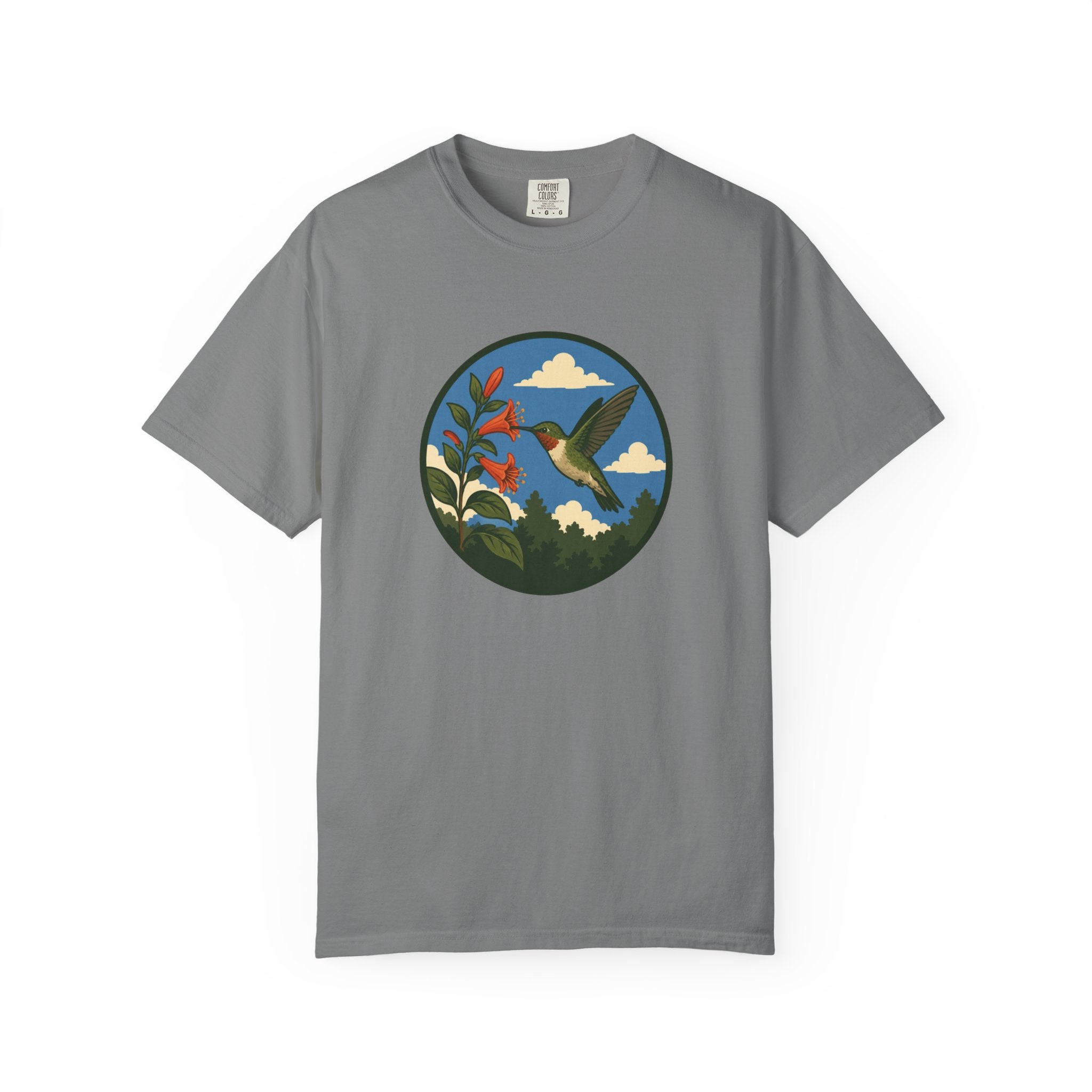 Hummingbird Circle Graphic T-Shirt — Floral Nature Tee