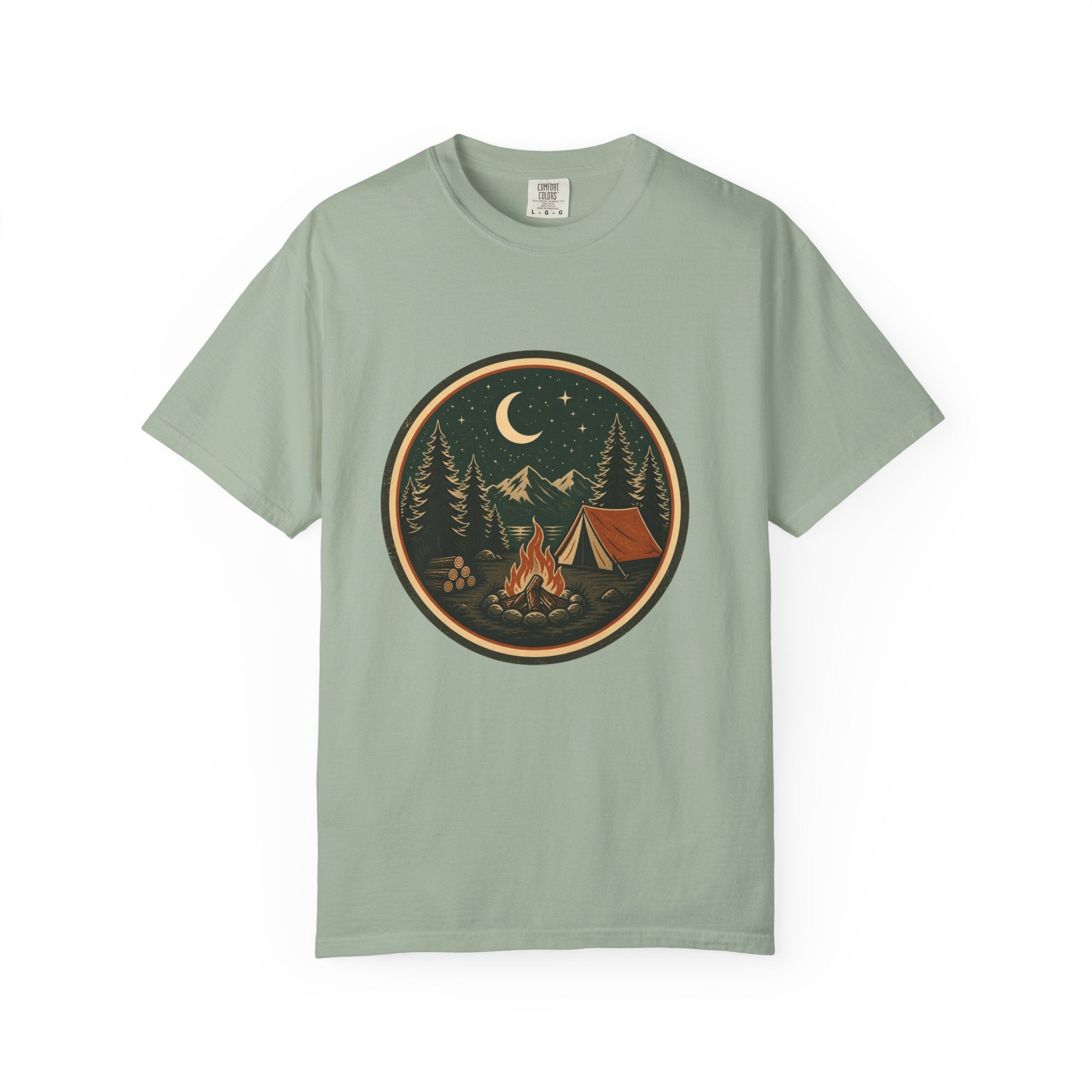 Camping Night T-Shirt — Retro Campfire & Tent Graphic