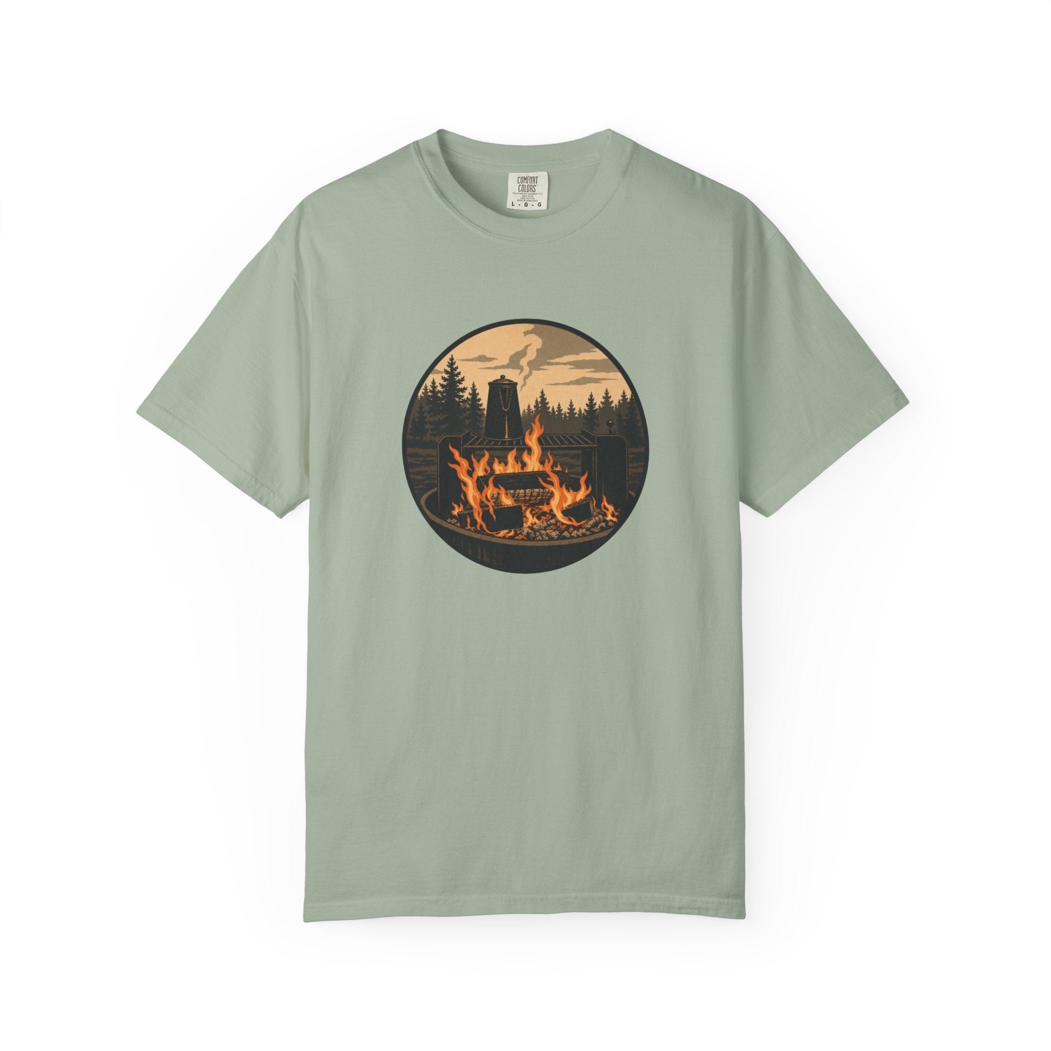 Campfire Forest T-Shirt — Retro Mountain Bonfire Graphic