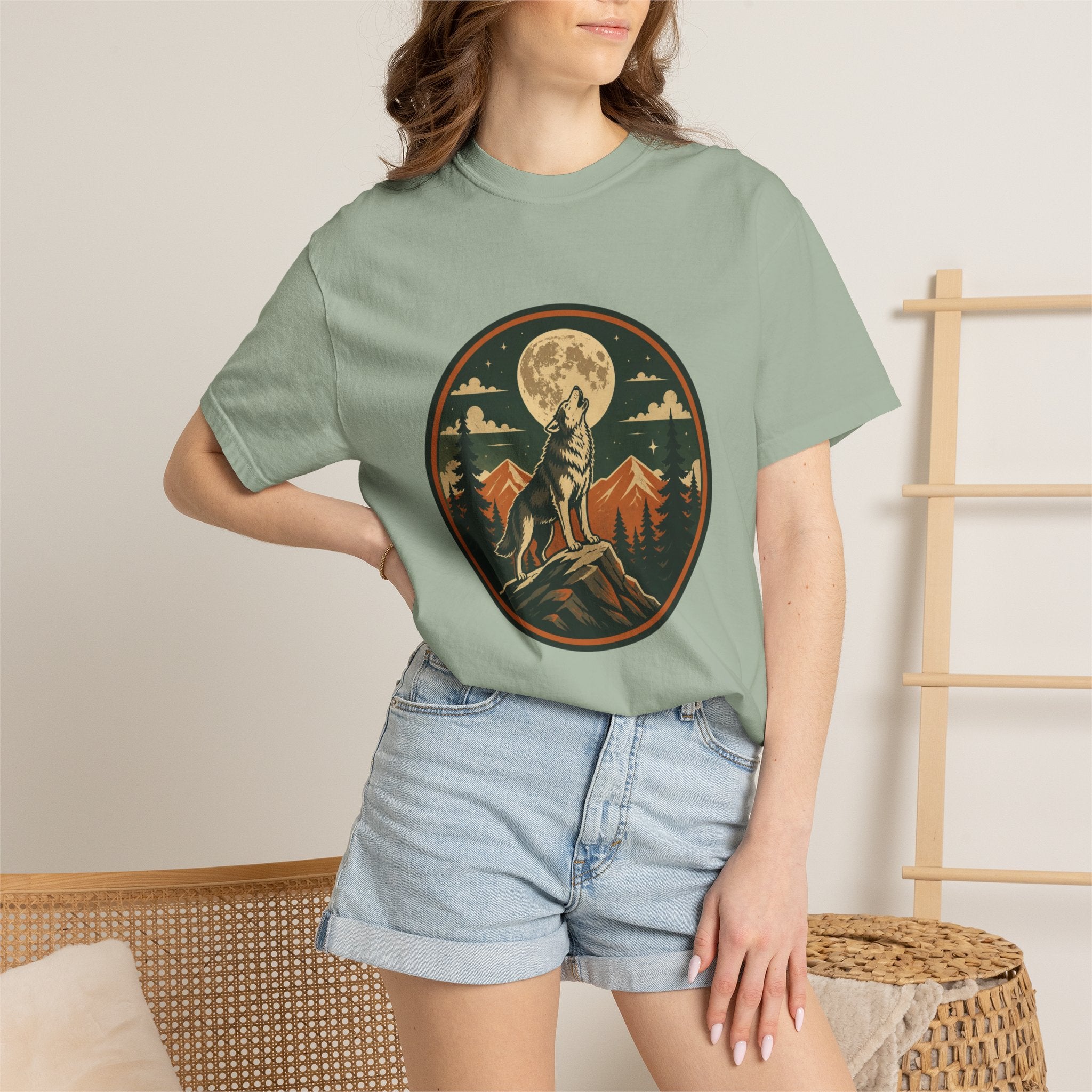 Wolf Howl T-Shirt — Vintage Moonlit Mountain Graphic Tee