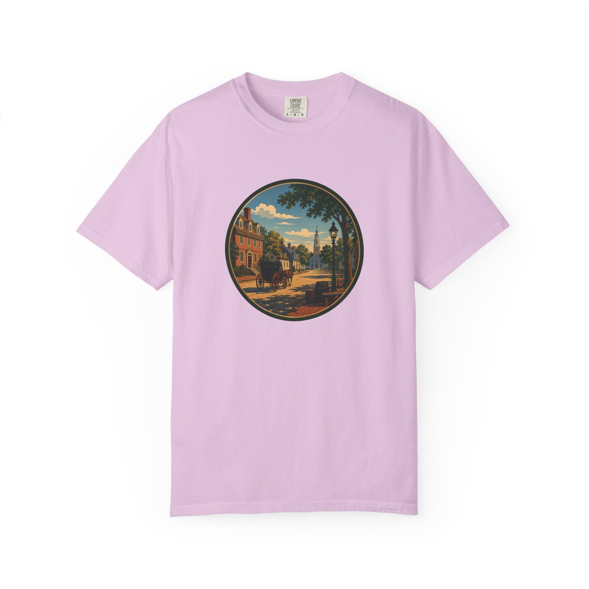 Colonial Carriage Ride T-Shirt — Retro Scenic Circle Print