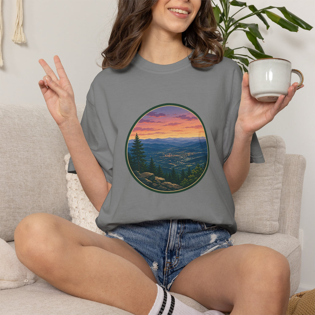 Sunset Mountain T-Shirt - Night Life Below Circle Graphic