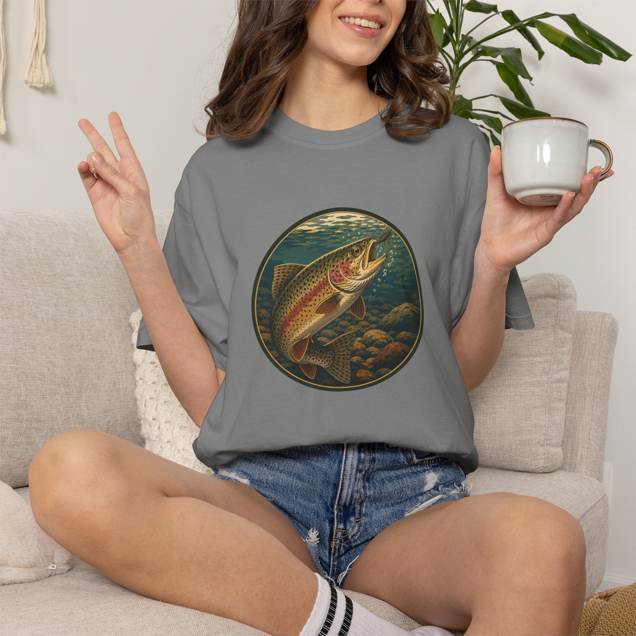 Rainbow Trout Circle Graphic T-Shirt