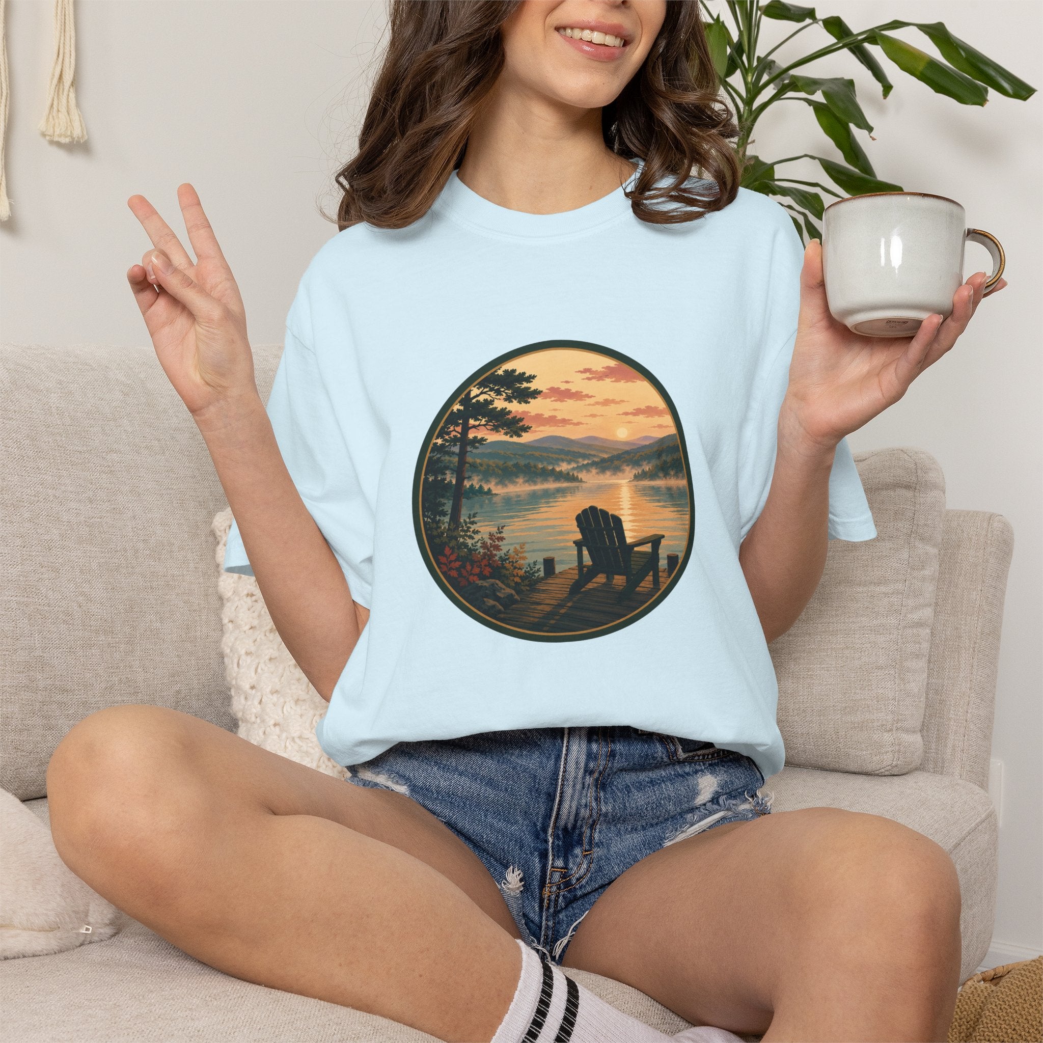 Lakeside Sunrise T-Shirt — Adirondack Chair at Sunrise Graphic Tee