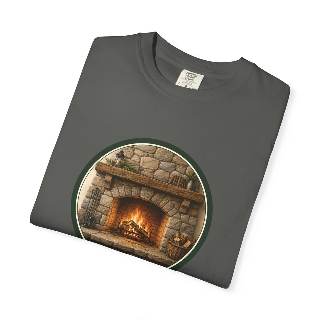 Cozy Fireplace Graphic T-Shirt — Vintage Hearth Circle Design