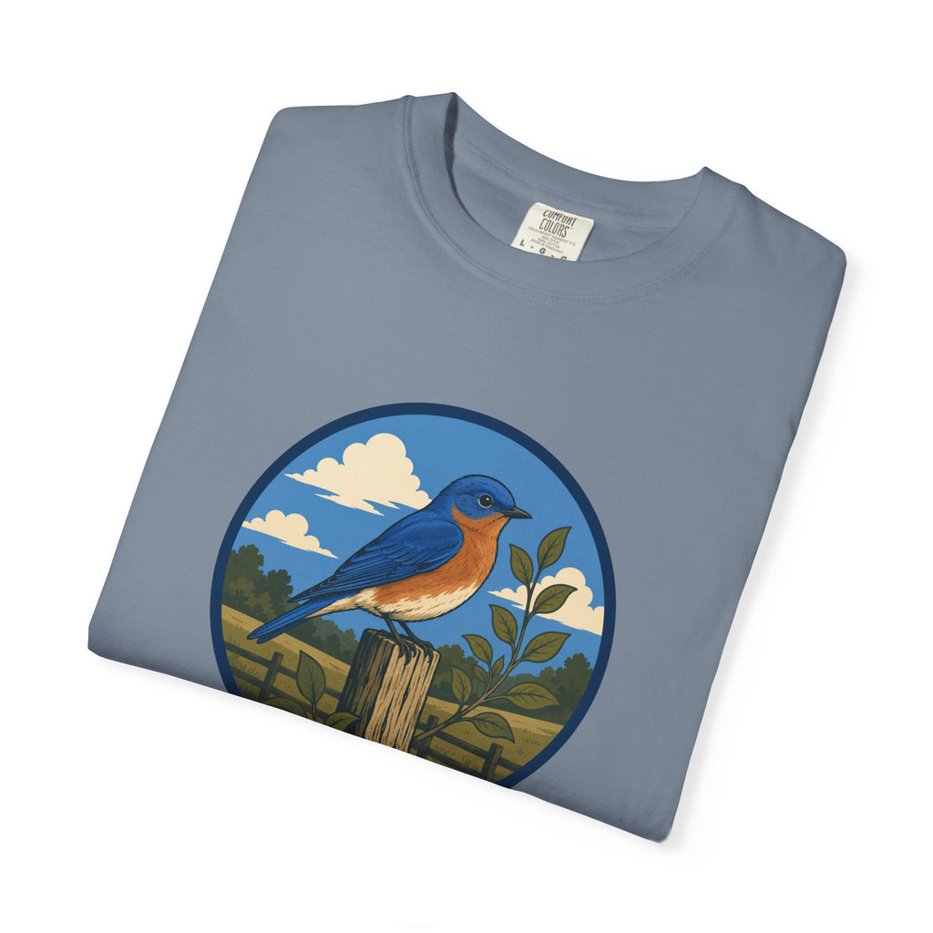 Eastern Bluebird Circle Tee — Vintage Birdwatching Graphic T-Shirt