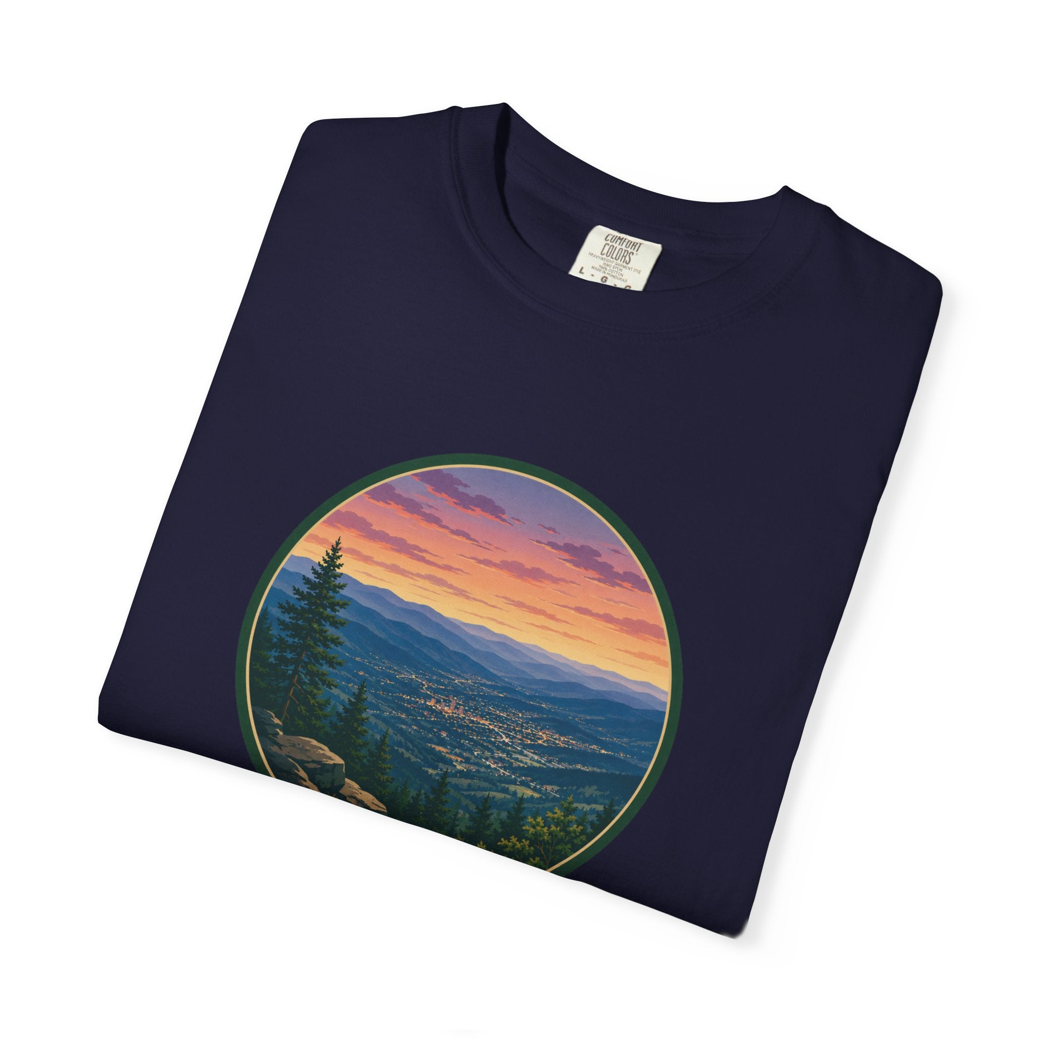 Sunset Mountain T-Shirt - Night Life Below Circle Graphic