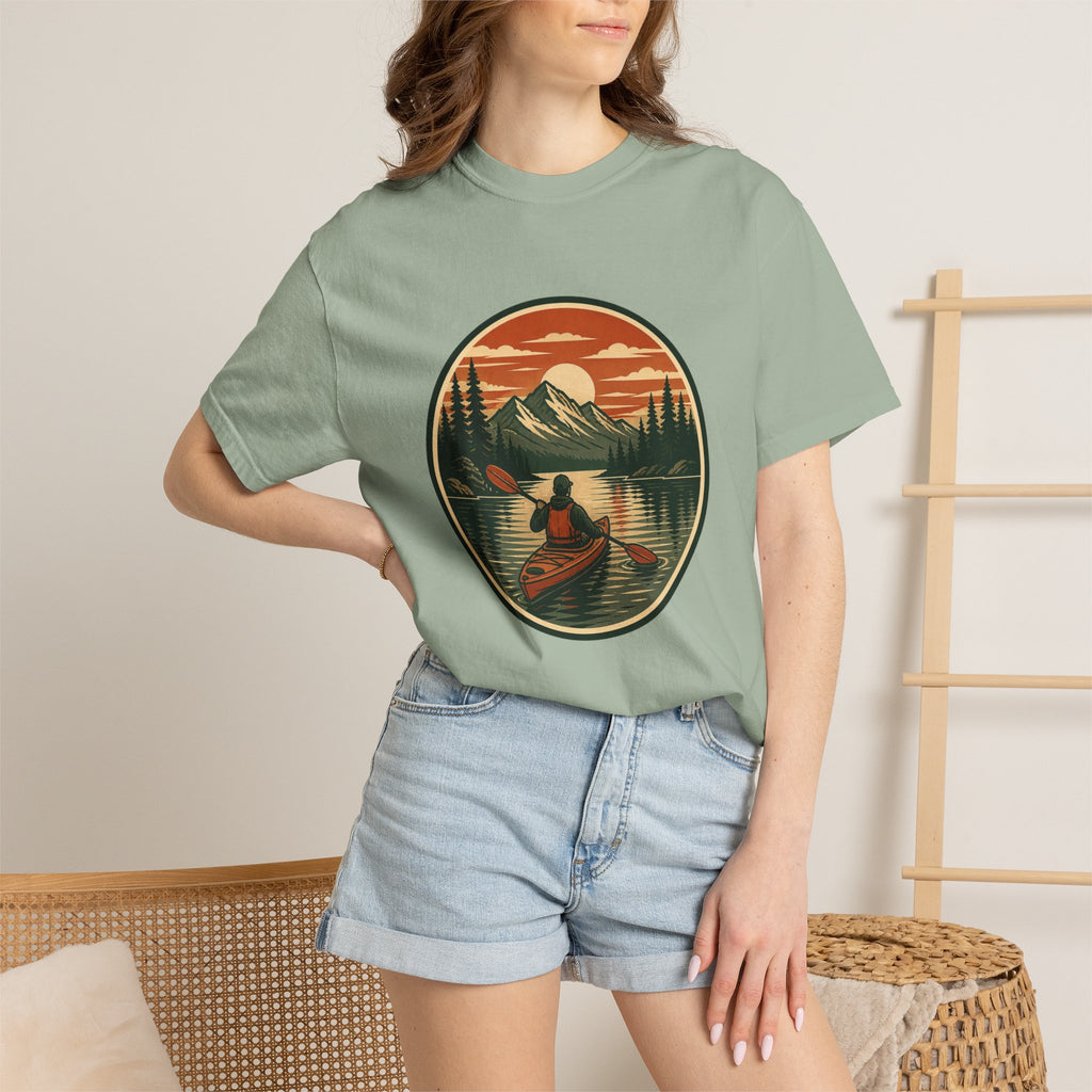 Canoe Sunset T-Shirt — Retro Mountain Lake Adventure Tee